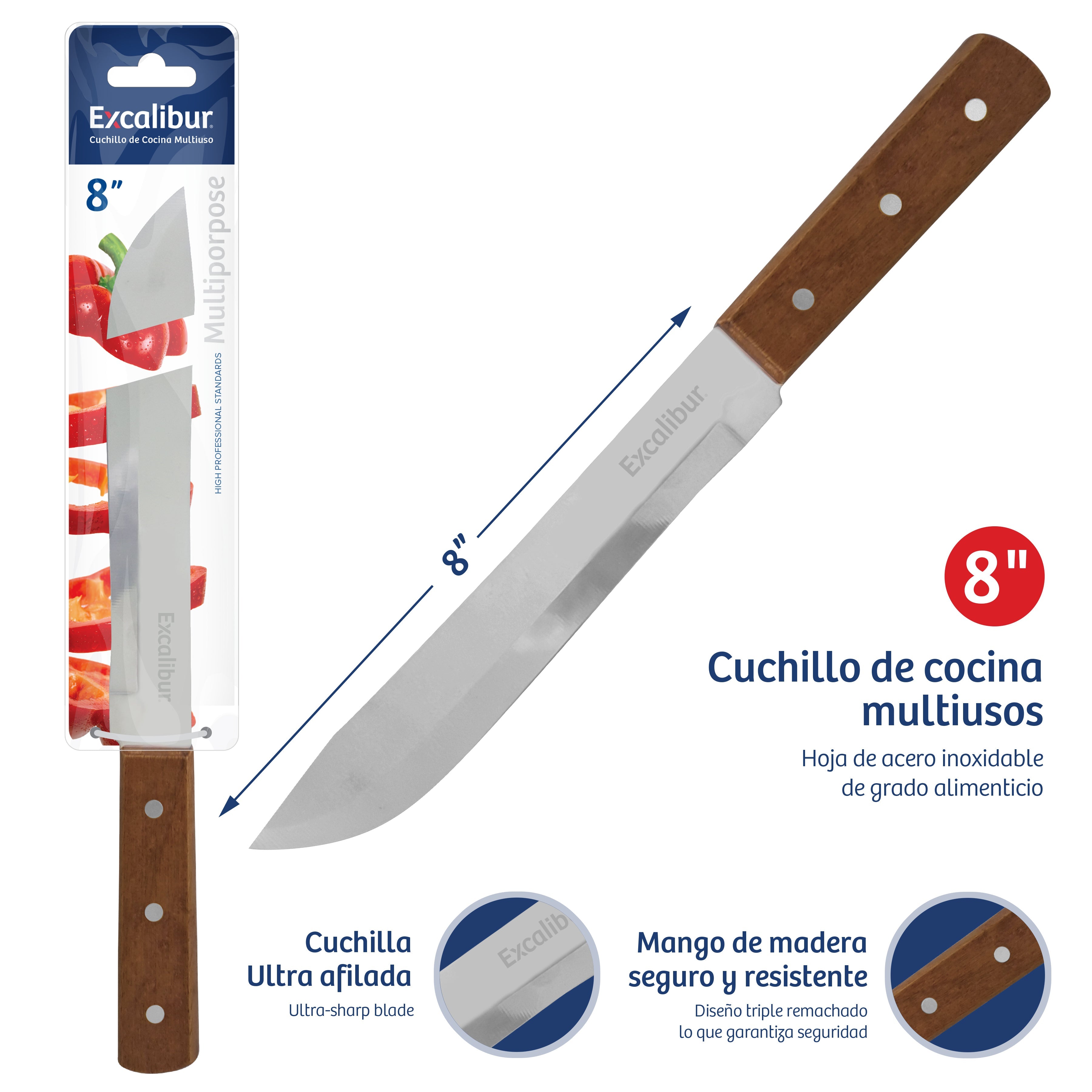 Cuchillo con Mango de Madera 8" Excalibur A151-KF1903-8BLS EXCALIBUR