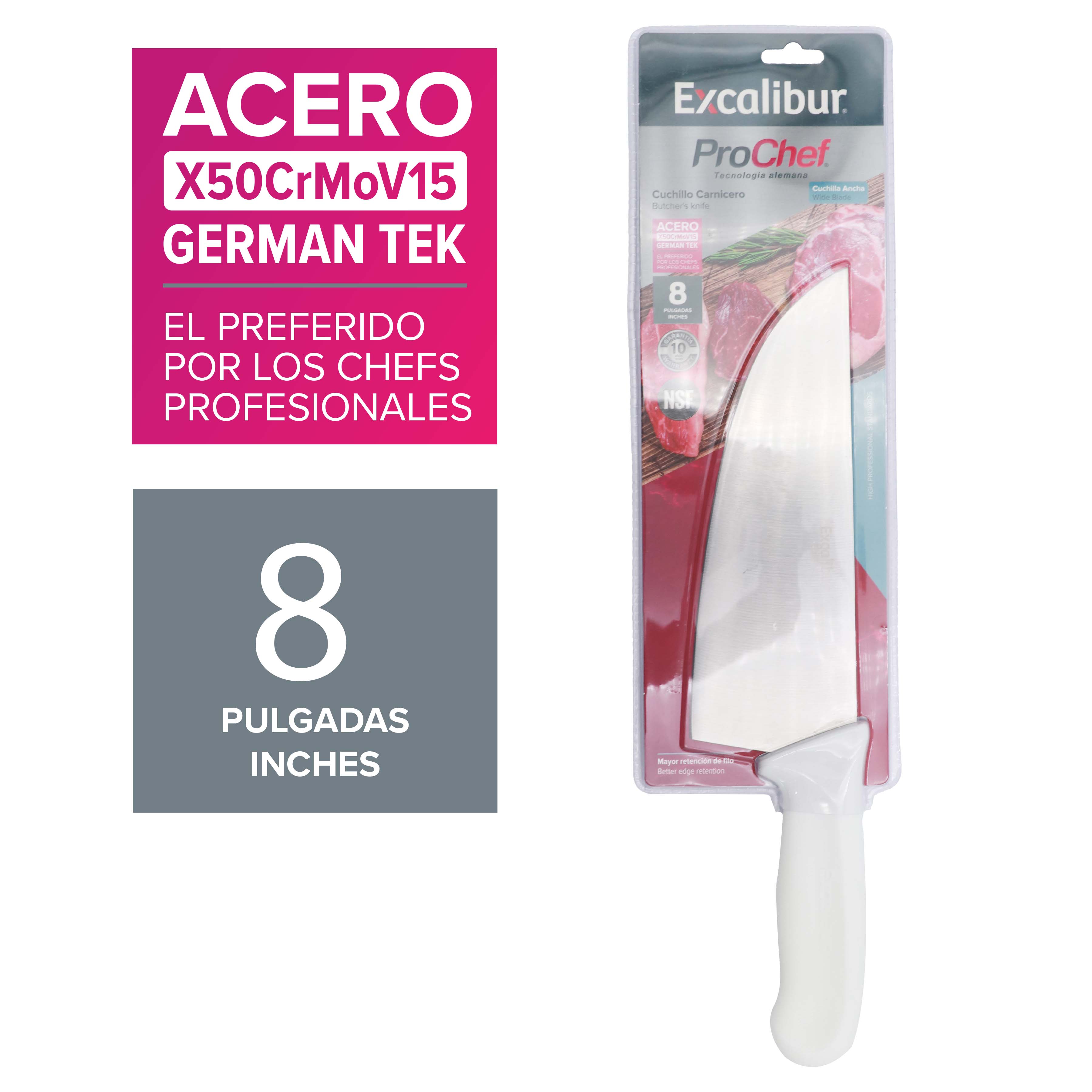 Cuchillo de Cocina Acero Inoxidable 8" Excalibur ProChef A151-KF2201-8B EXCALIBUR