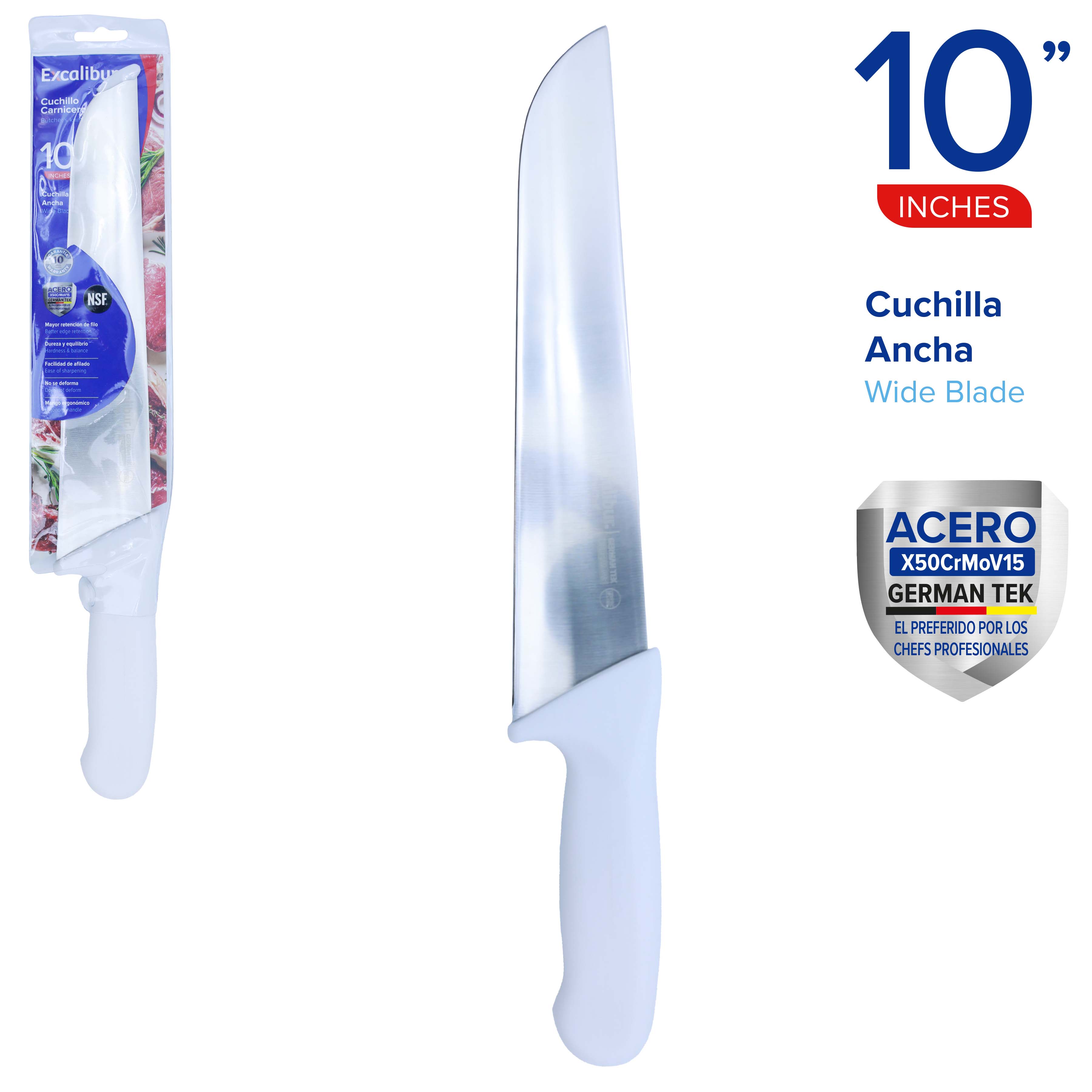 Cuchillo de Cocina de Acero Inoxidable 10" Excalibur A151-KF2204-10N