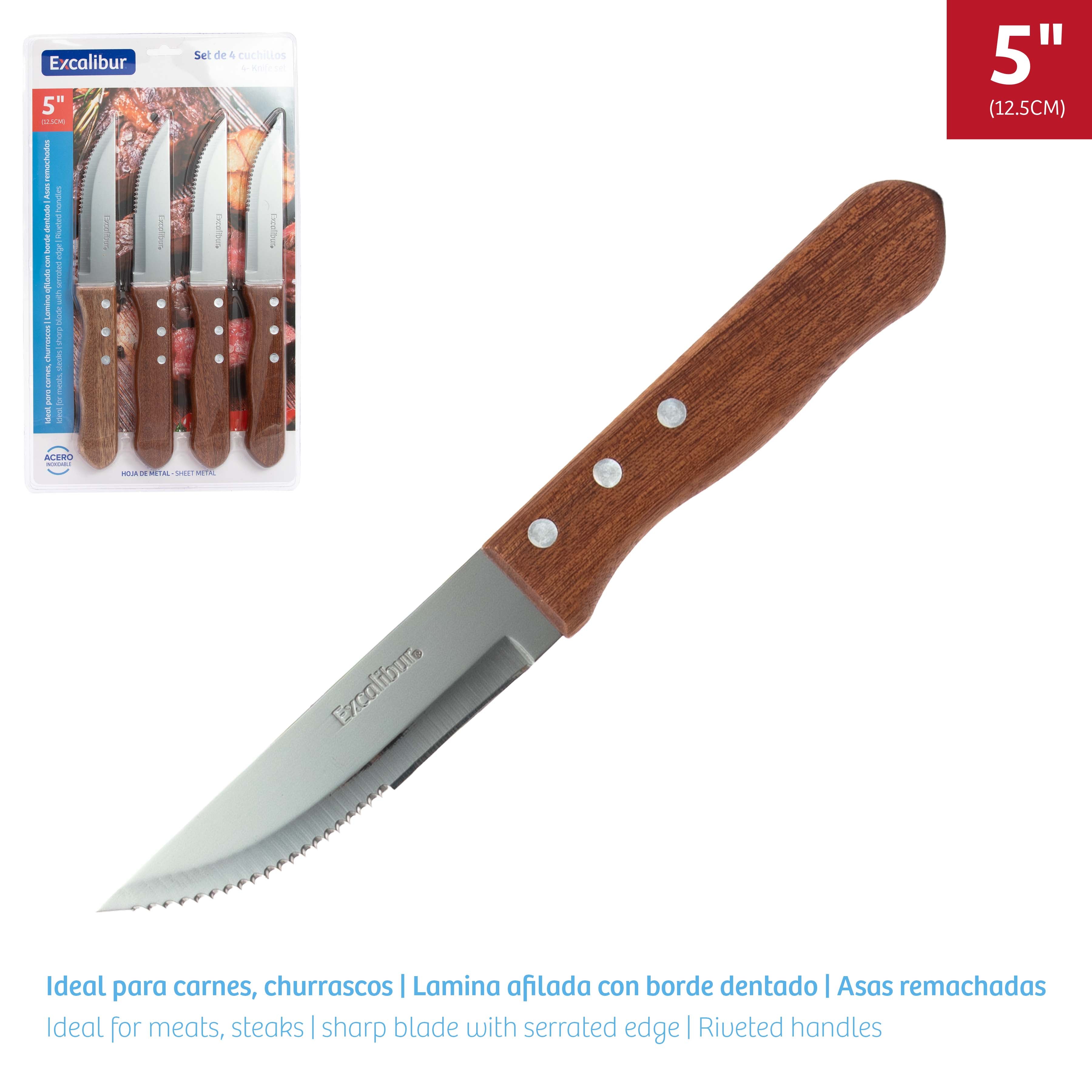 Set 4 Cuchillos de 5" Acero Inoxidable con Mango de Madera Excalibur A151-KF2301-4P EXCALIBUR