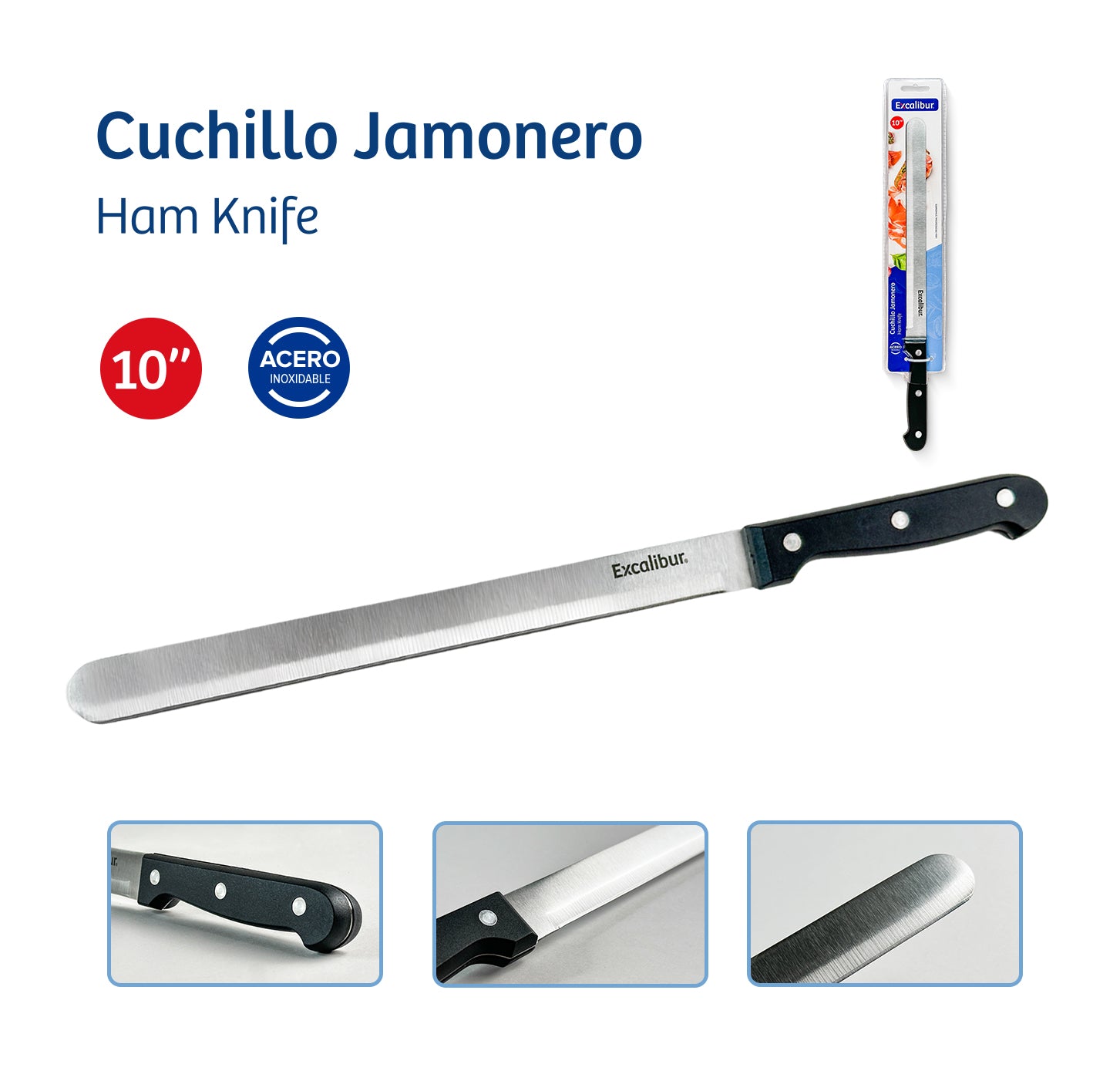 Cuchillo Jamonero de Acero Inoxidable 10" Excalibur A151-KF2509B