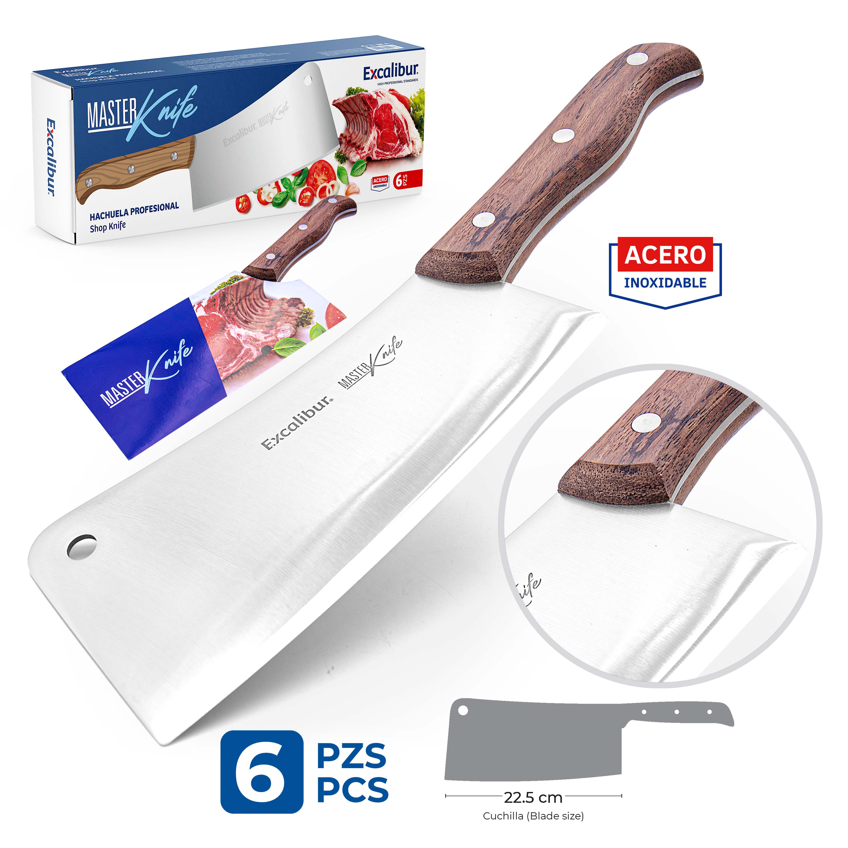 Hacha Grande de Acero Inoxidable Mango Madera Excalibur A151-KFH8500