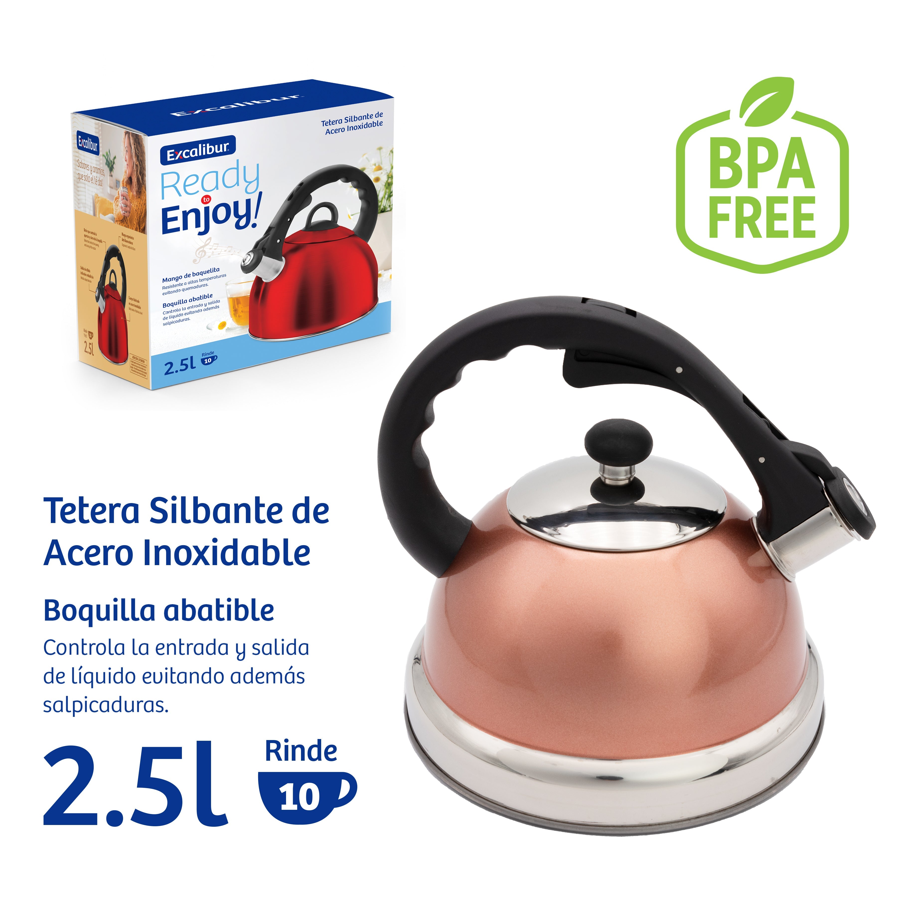 Tetera de Acero Inoxidable de 2.5 Litros Excalibur A151-KT1305C EXCALIBUR