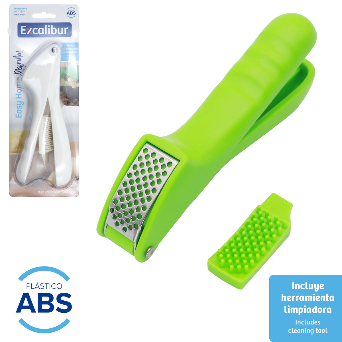 Triturador Prensador de Ajos Manual con Rallador para Cocina Excalibur A151-KT1925