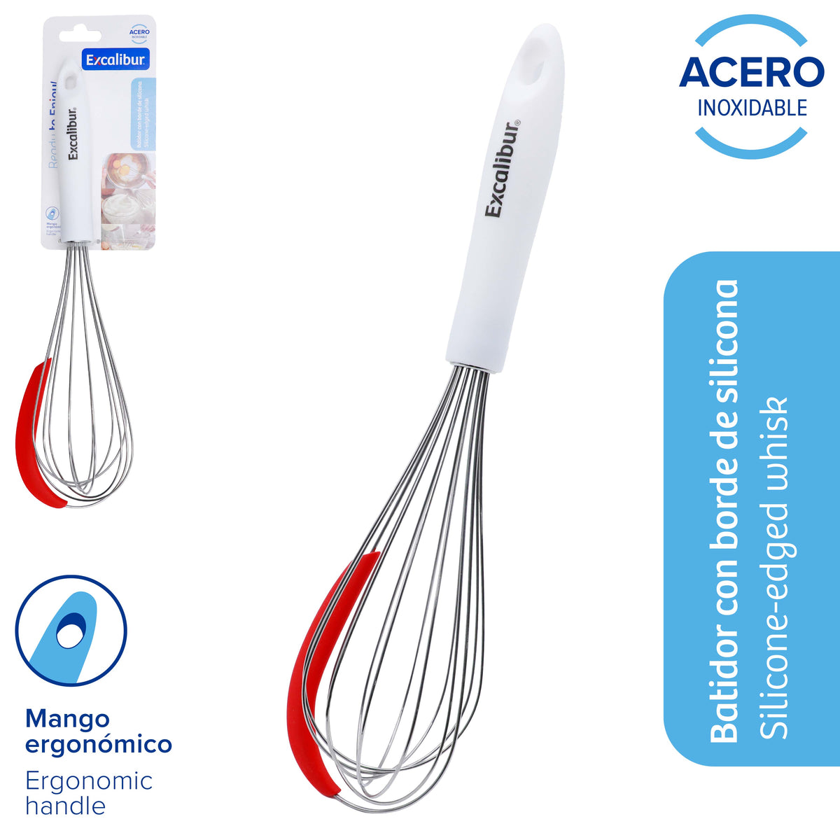 Batidor Manual Excalibur con Borde de Silicona | Acero Inoxidable | A151-KT1930-SW