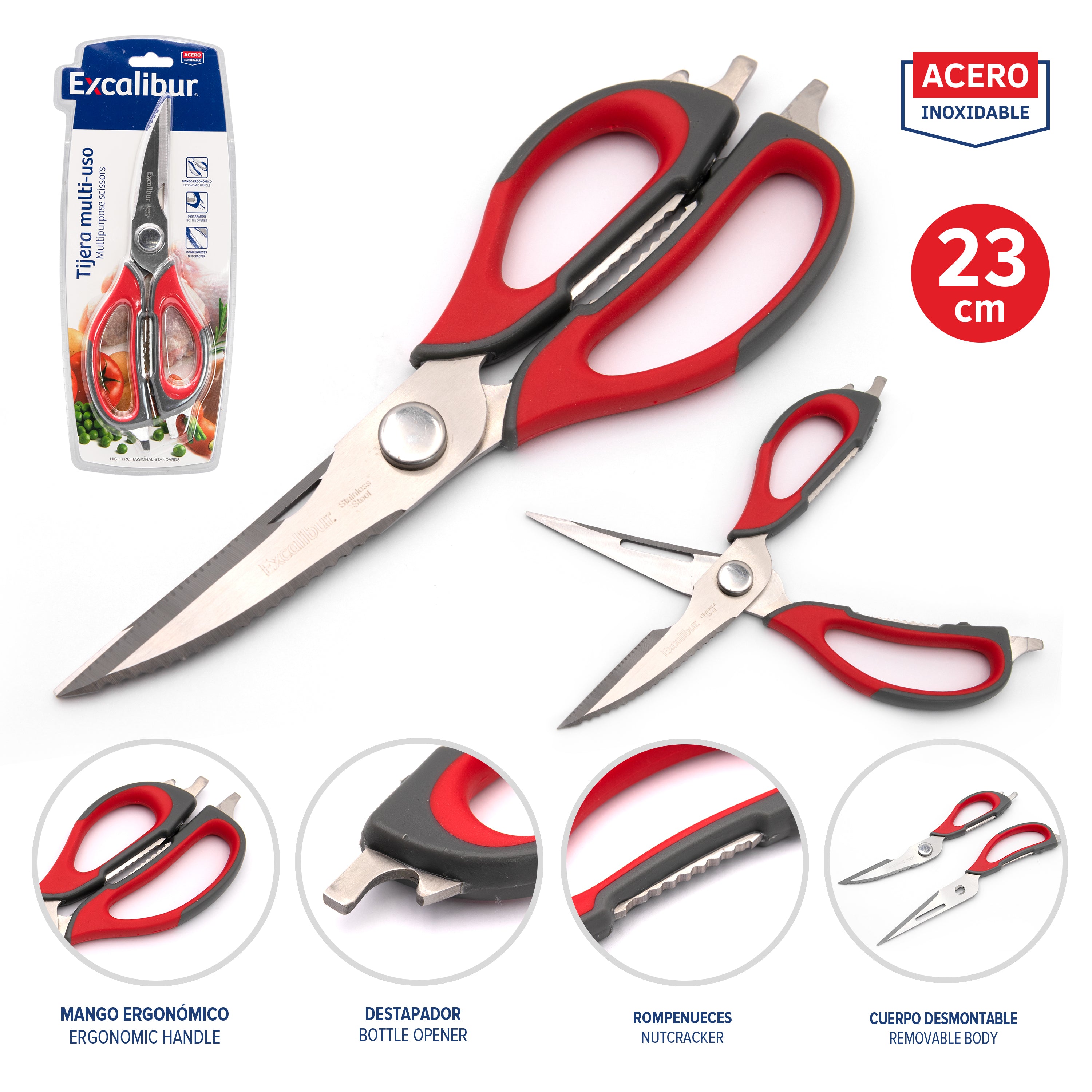 (LLEGANDO 26 DE FEB) Tijera para Cocina en Acero Inoxidable 23cm Excalibur A151-KT2108