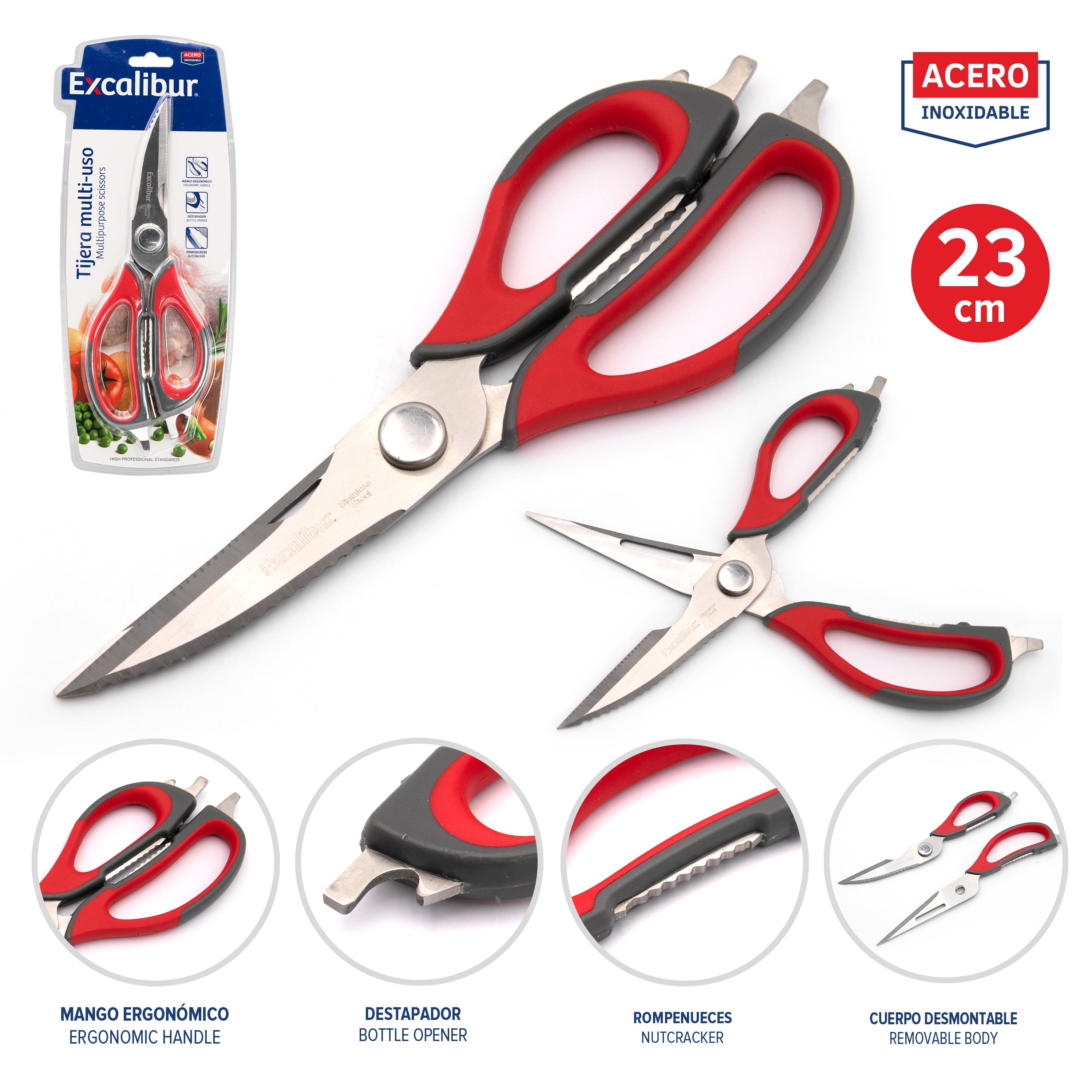 Tijera para Cocina en Acero Inoxidable 23cm Excalibur A151-KT2108 EXCALIBUR
