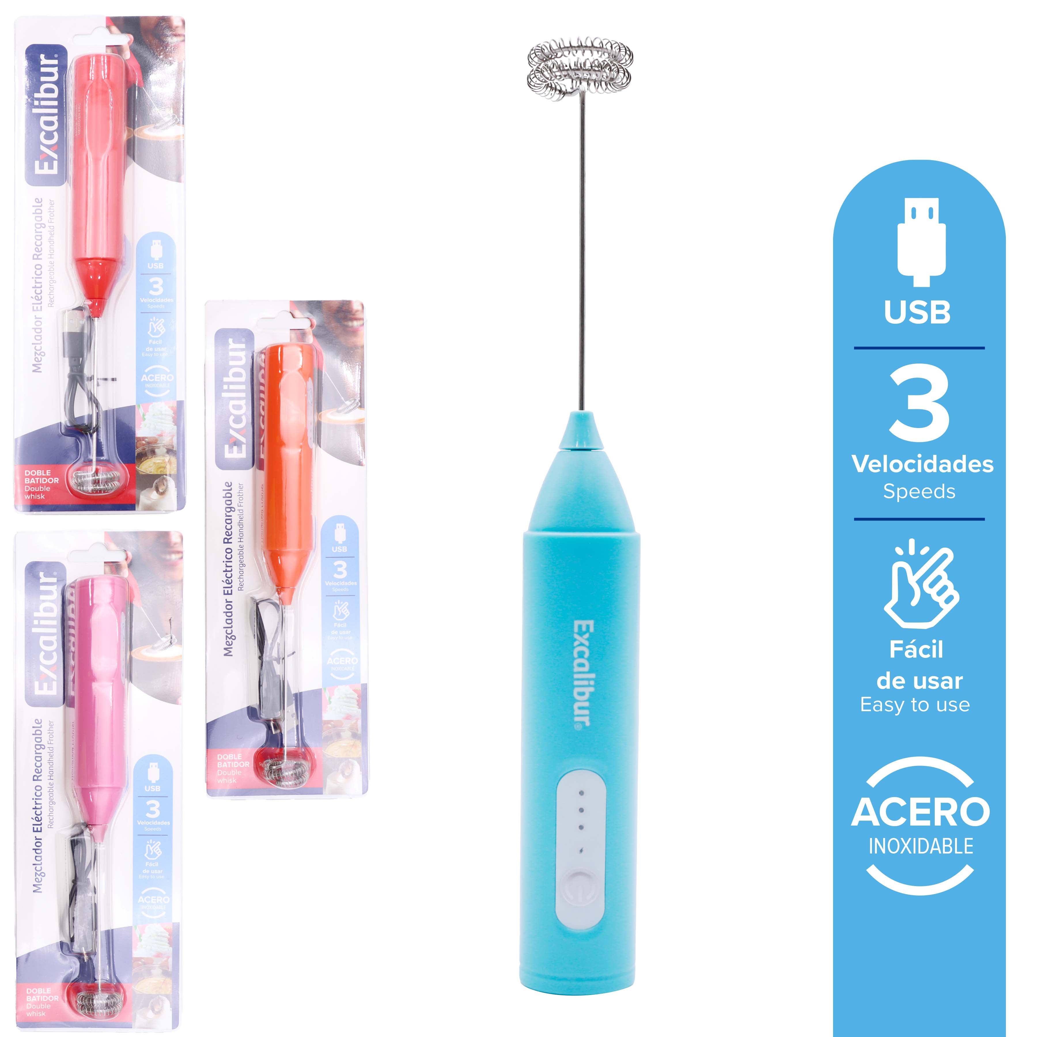 Espumador de Leche Eléctrico Recargable Excalibur A151-WF01 Mezclador. EXCALIBUR
