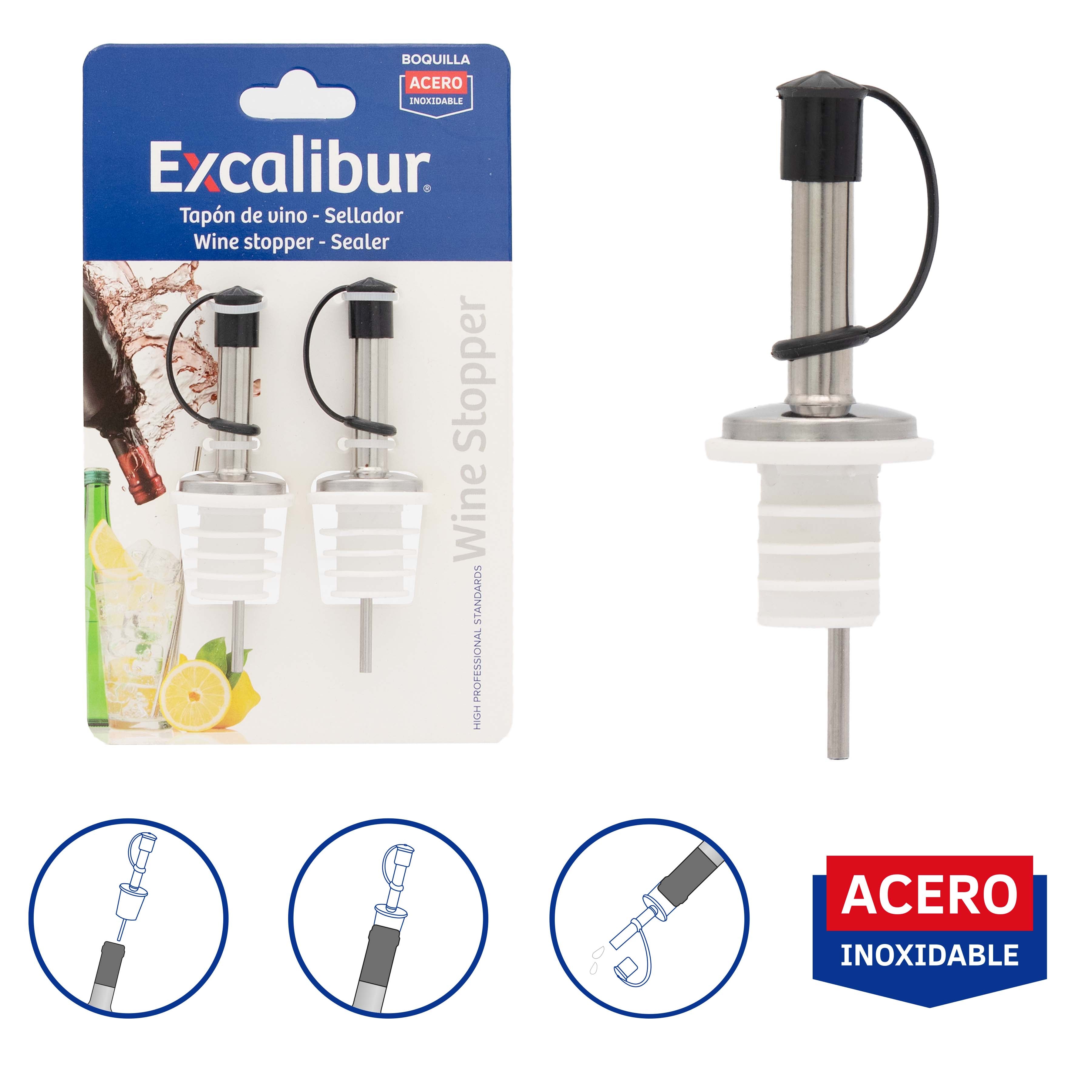 Set de 2 Tapon de Vino o Botella Excalibur A151-WP2210T EXCALIBUR