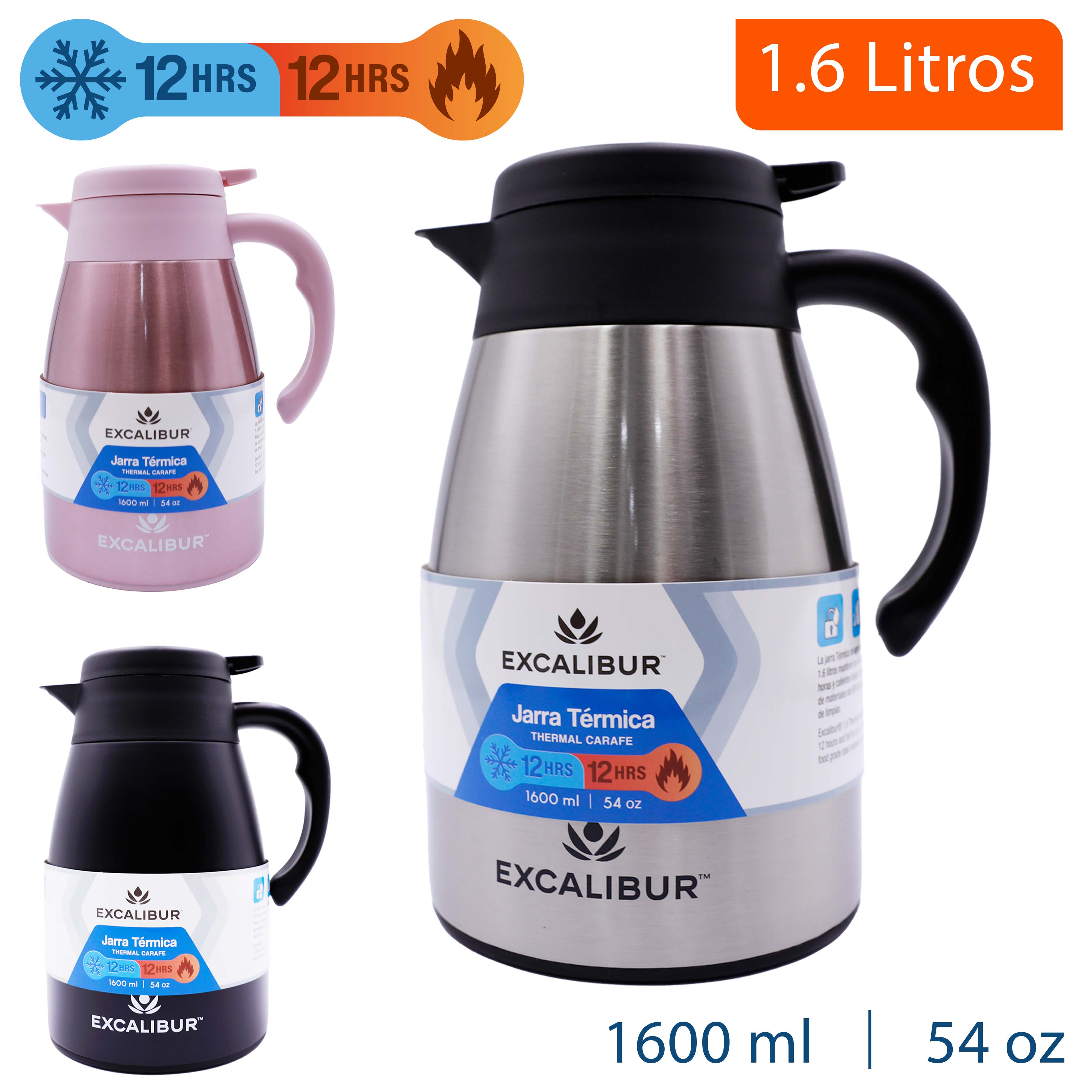 Jarra Térmica en Acero Inoxidable de 1600ml Excalibur A164-BD201 EXCALIBUR