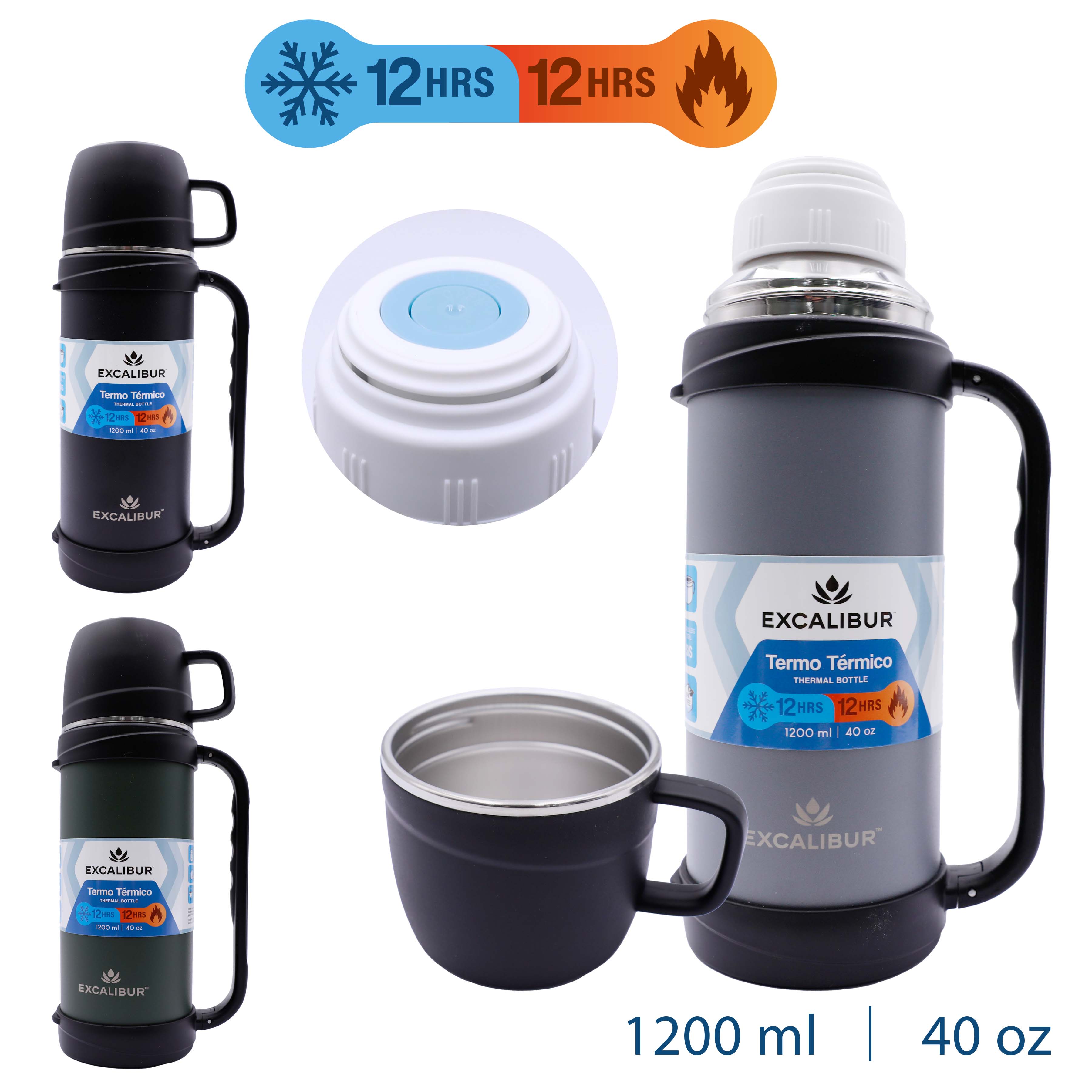 Botella Térmica de 1200ml de Acero Inoxidable Excalibur A164-BD431