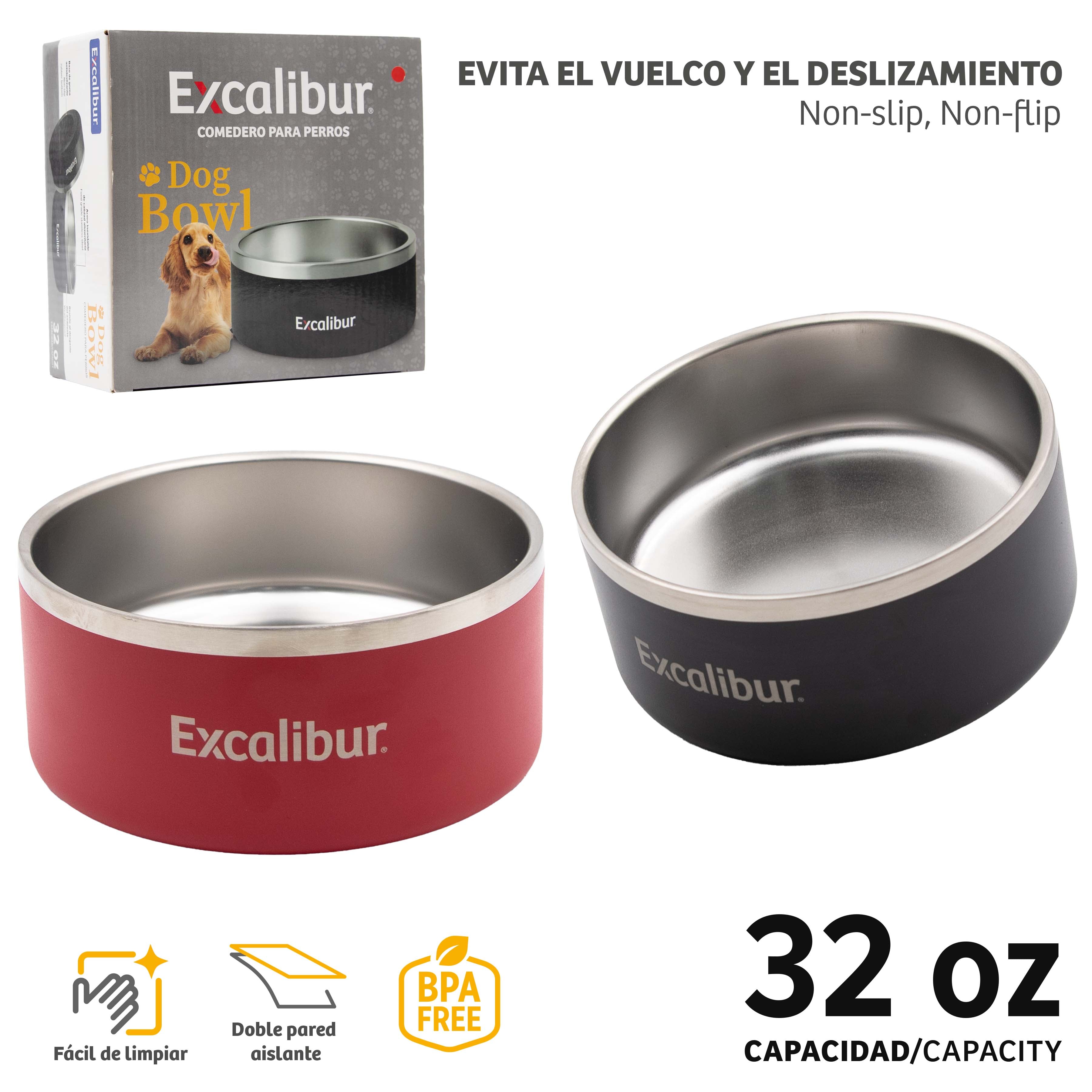 (LLEGANDO 5 DE MAYO) Bowl Tazón Comedero para Mascotas Perro Gato 32oz Excalibur A164-BWS2343