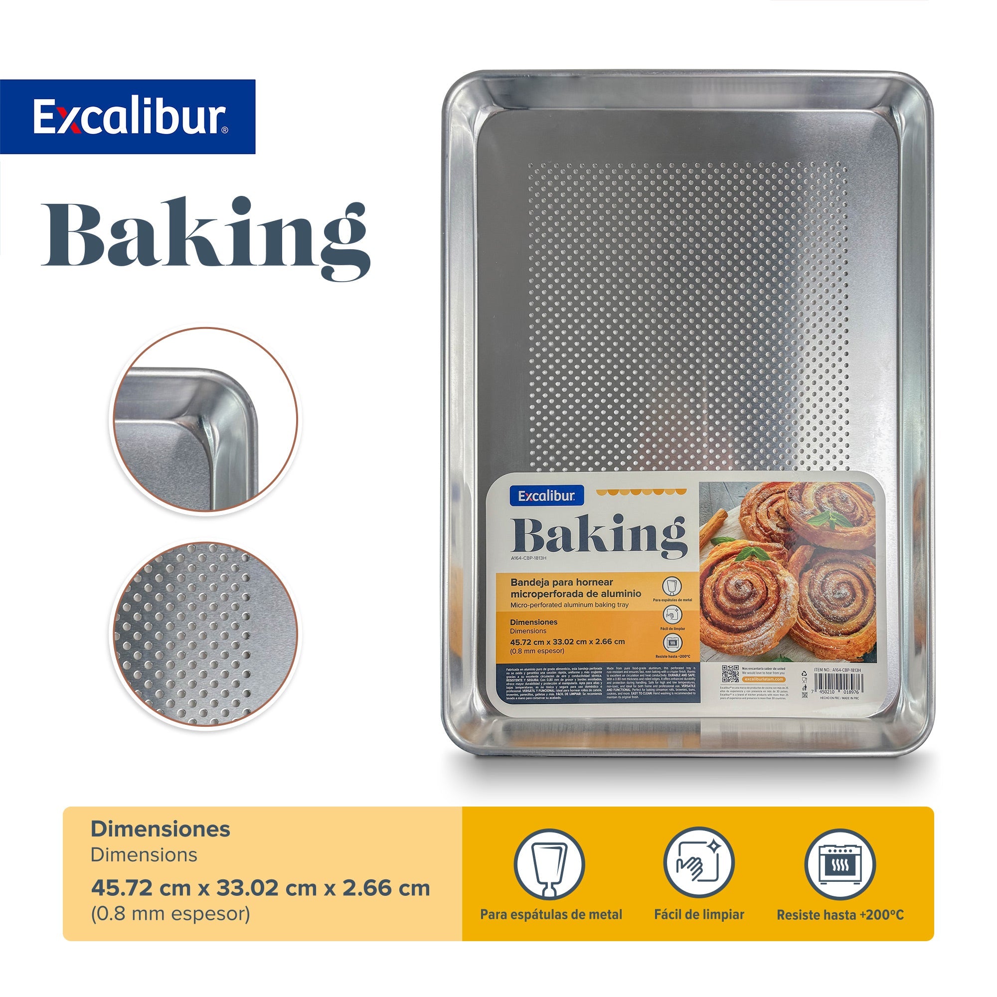 Bandeja de Aluminio para Hornear Perforada 45.72x33.02x2.66cm Excalibur A164-CBP-1813H EXCALIBUR