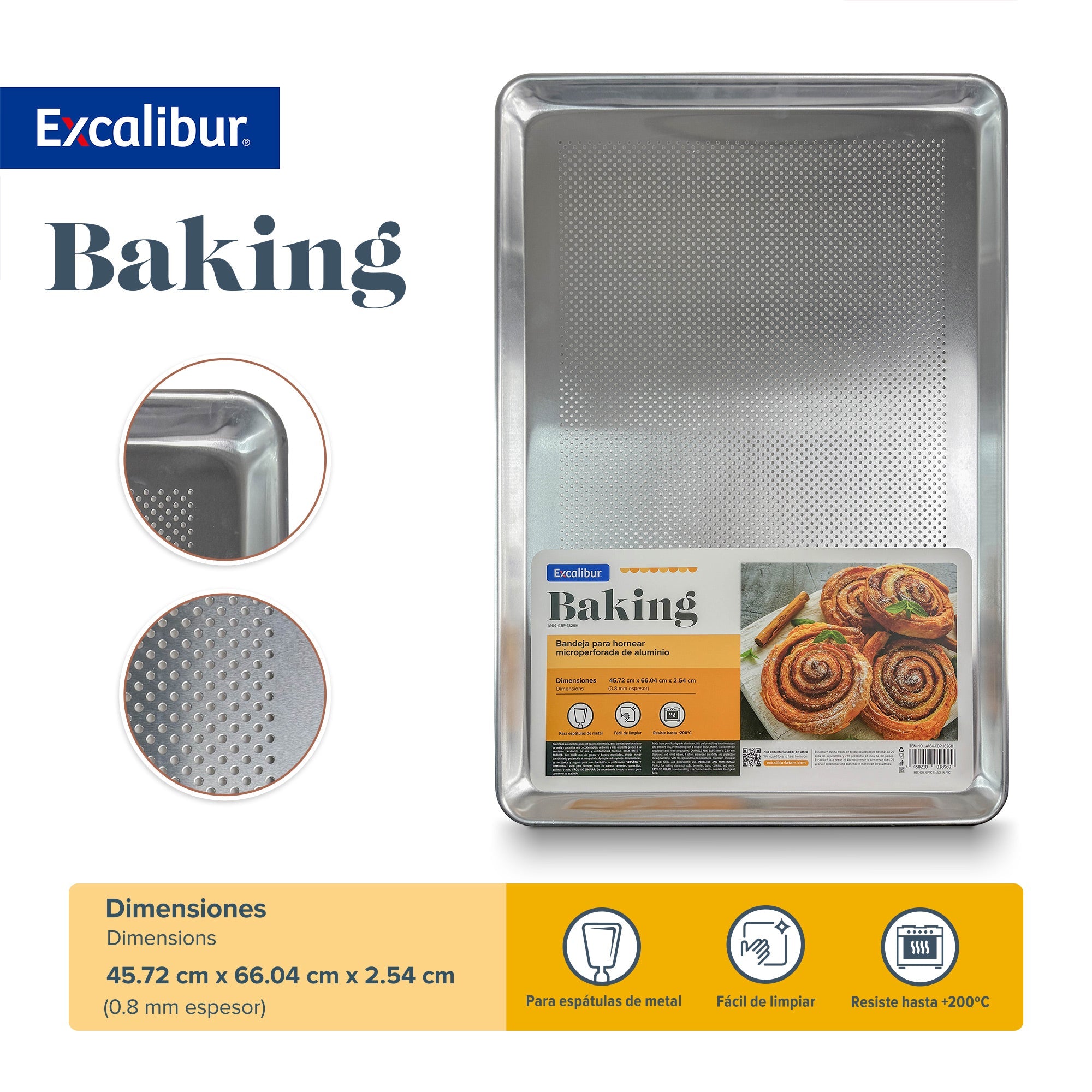 Bandeja de Aluminio para Hornear Perforada 45.72x66.04x2.54cm Excalibur A164-CBP-1826H 66x45cm. EXCALIBUR