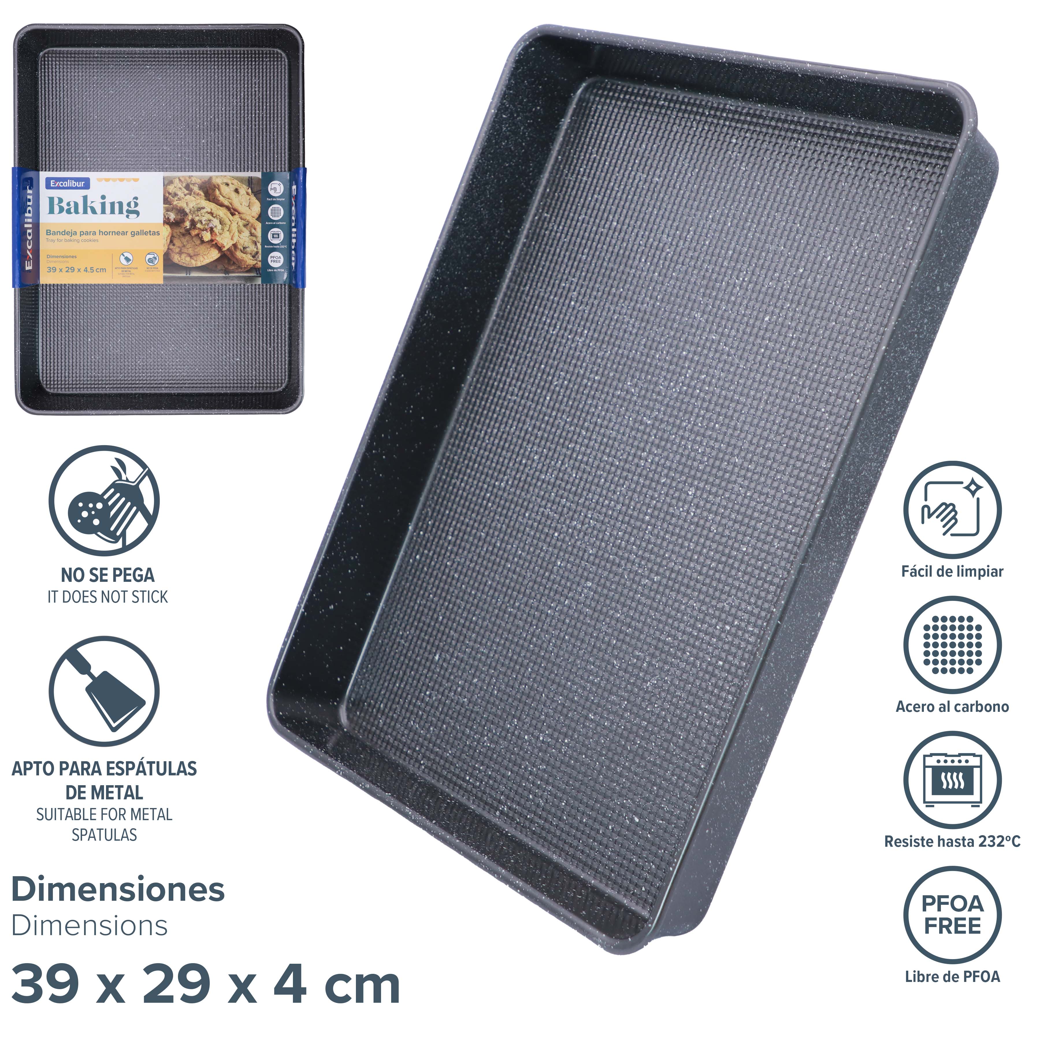 Bandeja para Hornear Antiadherente 39x29x4cm Excalibur A164-CM-P39