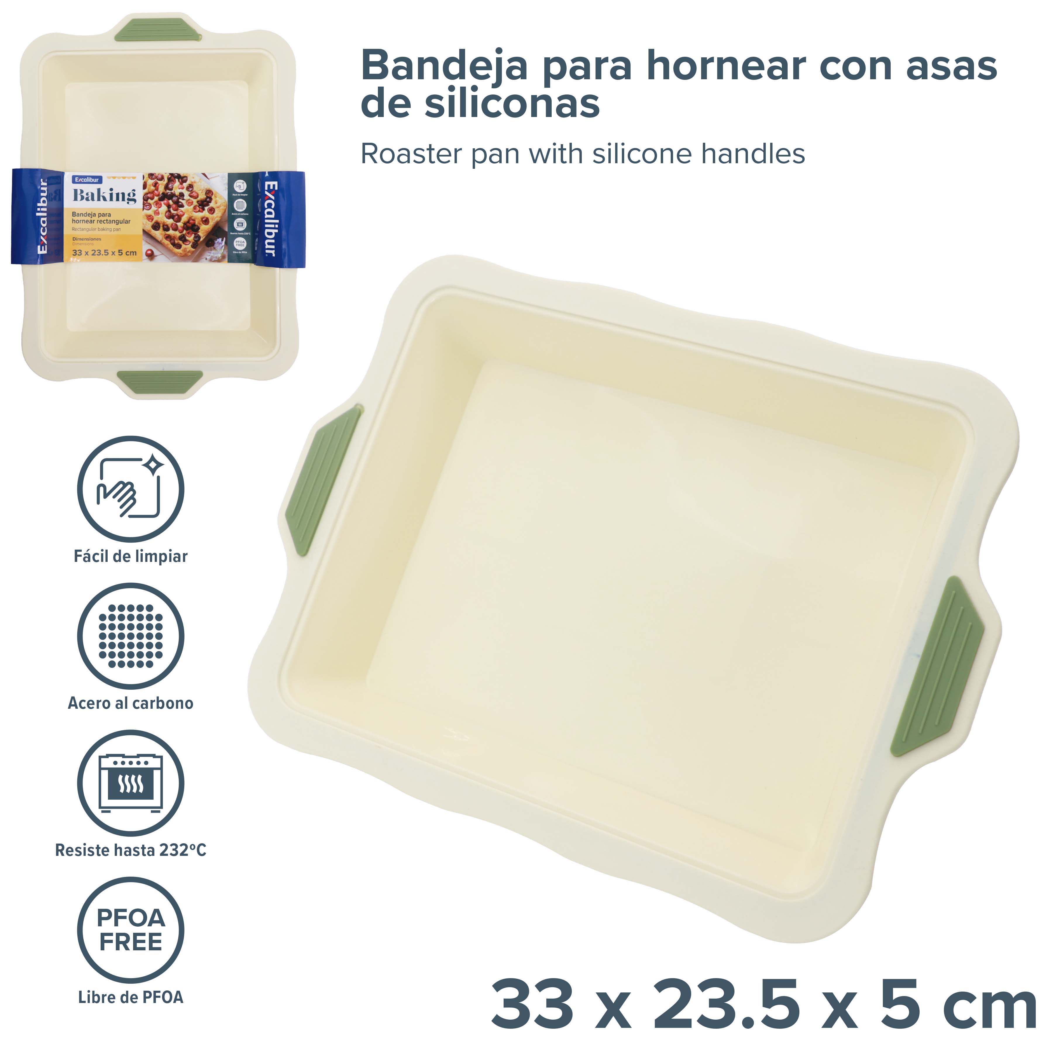 Bandeja para Hornear con Asas de Silicona 33x23.5x5cm Excalibur A164-CMS-LP EXCALIBUR