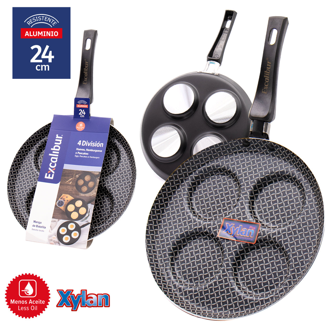 Sartén de Aluminio de 4 Divisiones de 24cm Excalibur A164-CP2119 EXCALIBUR