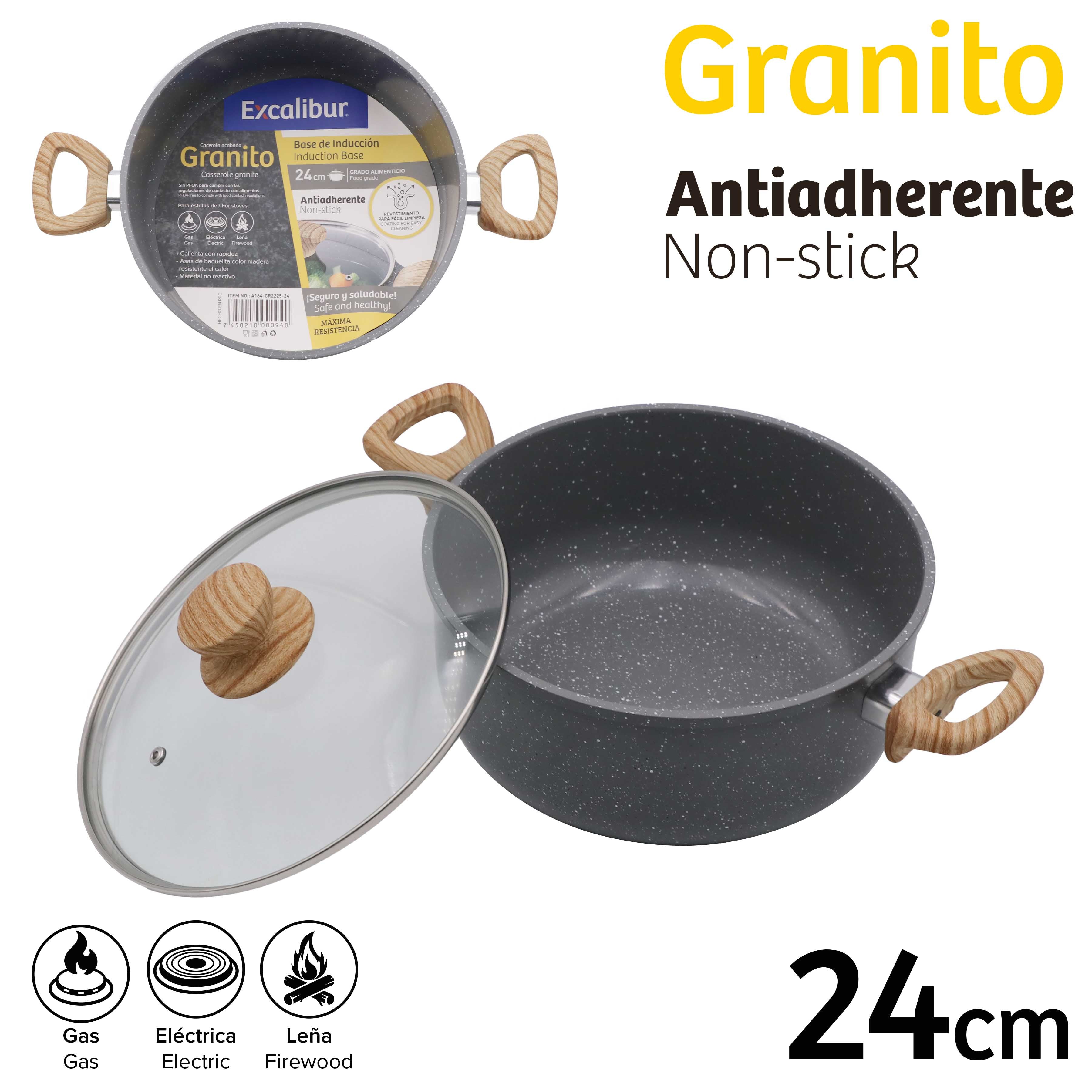 Olla Antiadherente con Tapa de Vidrio 24cm Excalibur A164-CR2225-24 EXCALIBUR