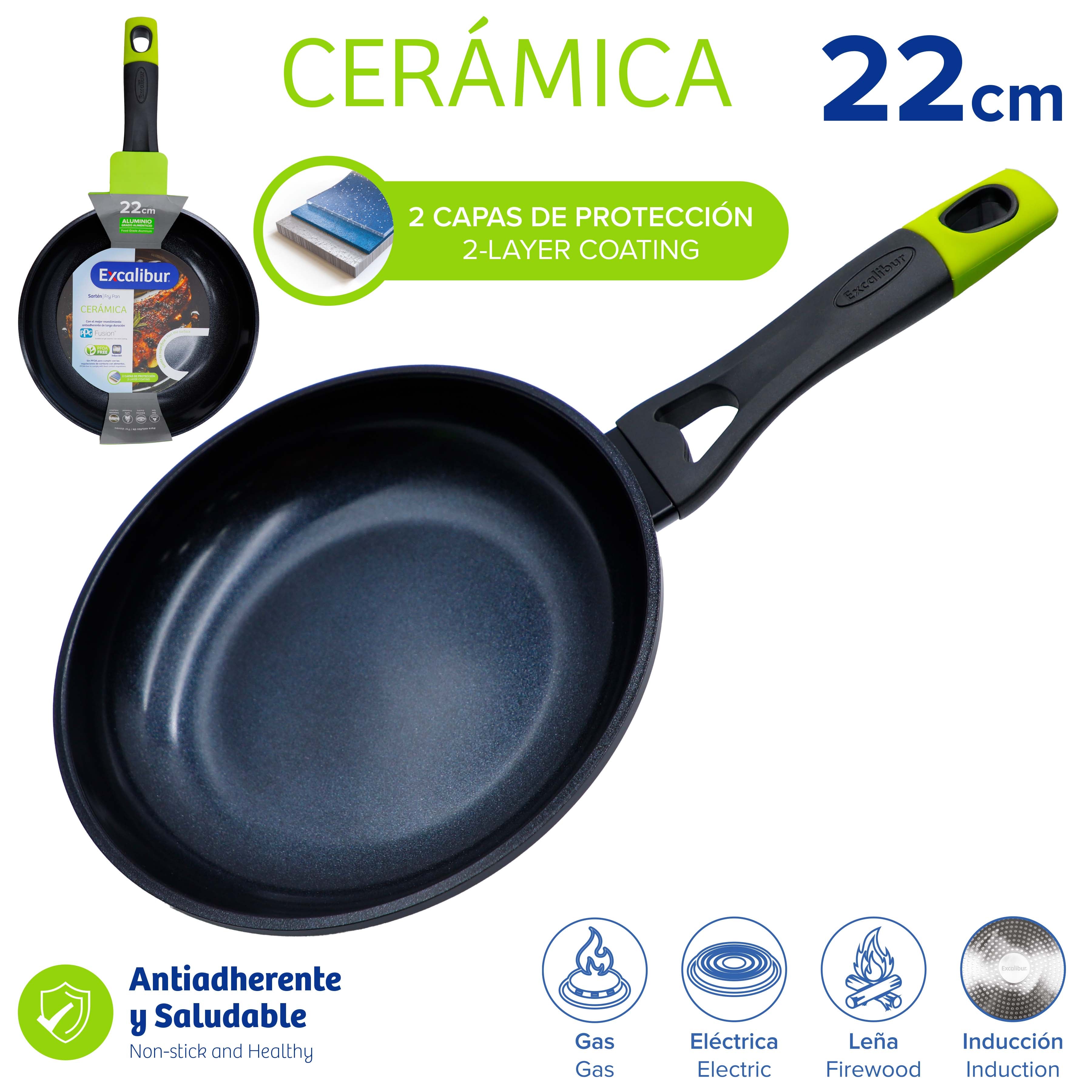 Sartén Antiadherente y Saludable de Cerámica 22cm Excalibur A164-FP2212-22IND