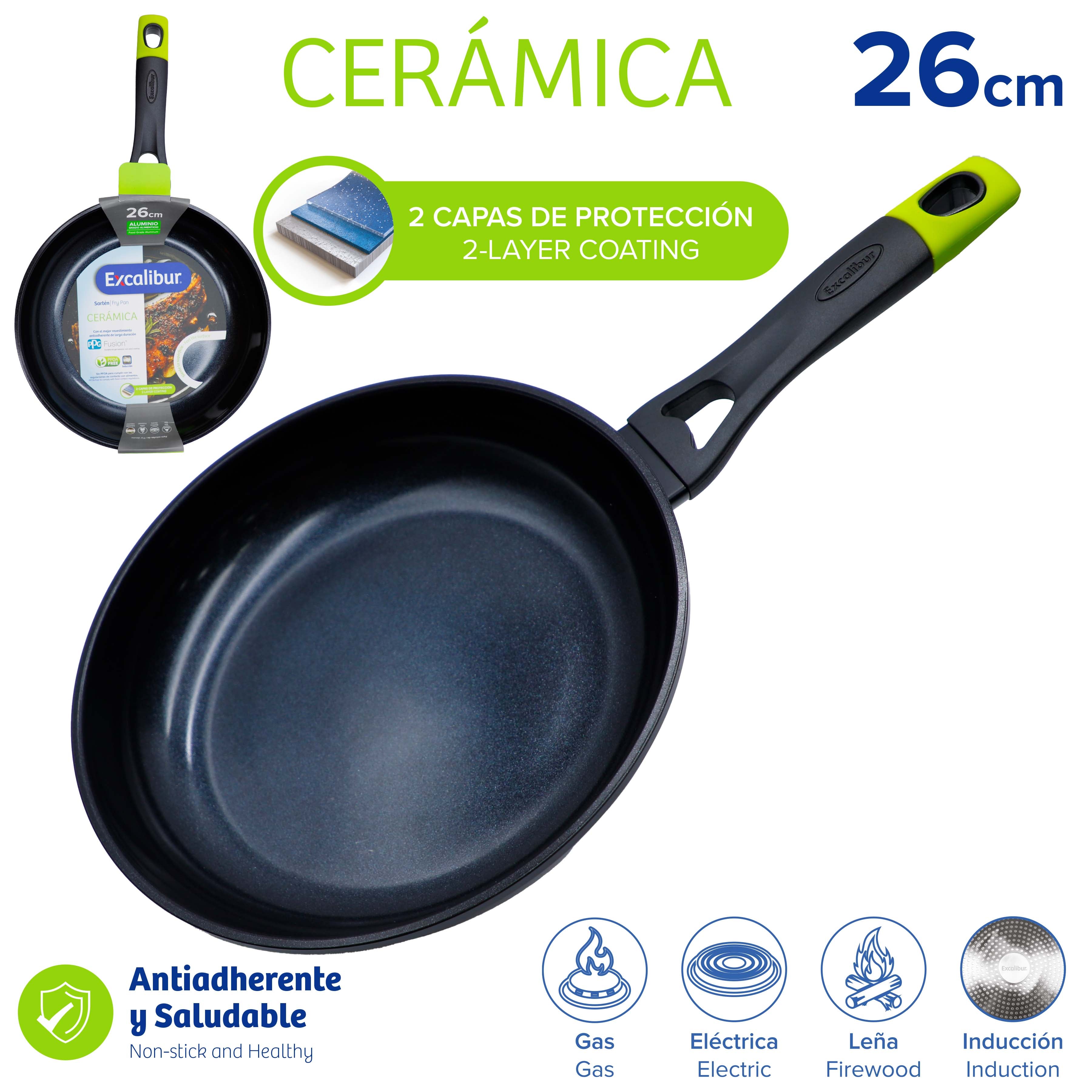 Sartén Antiadherente y Saludable de Cerámica 26cm Excalibur A164-FP2212-26IND