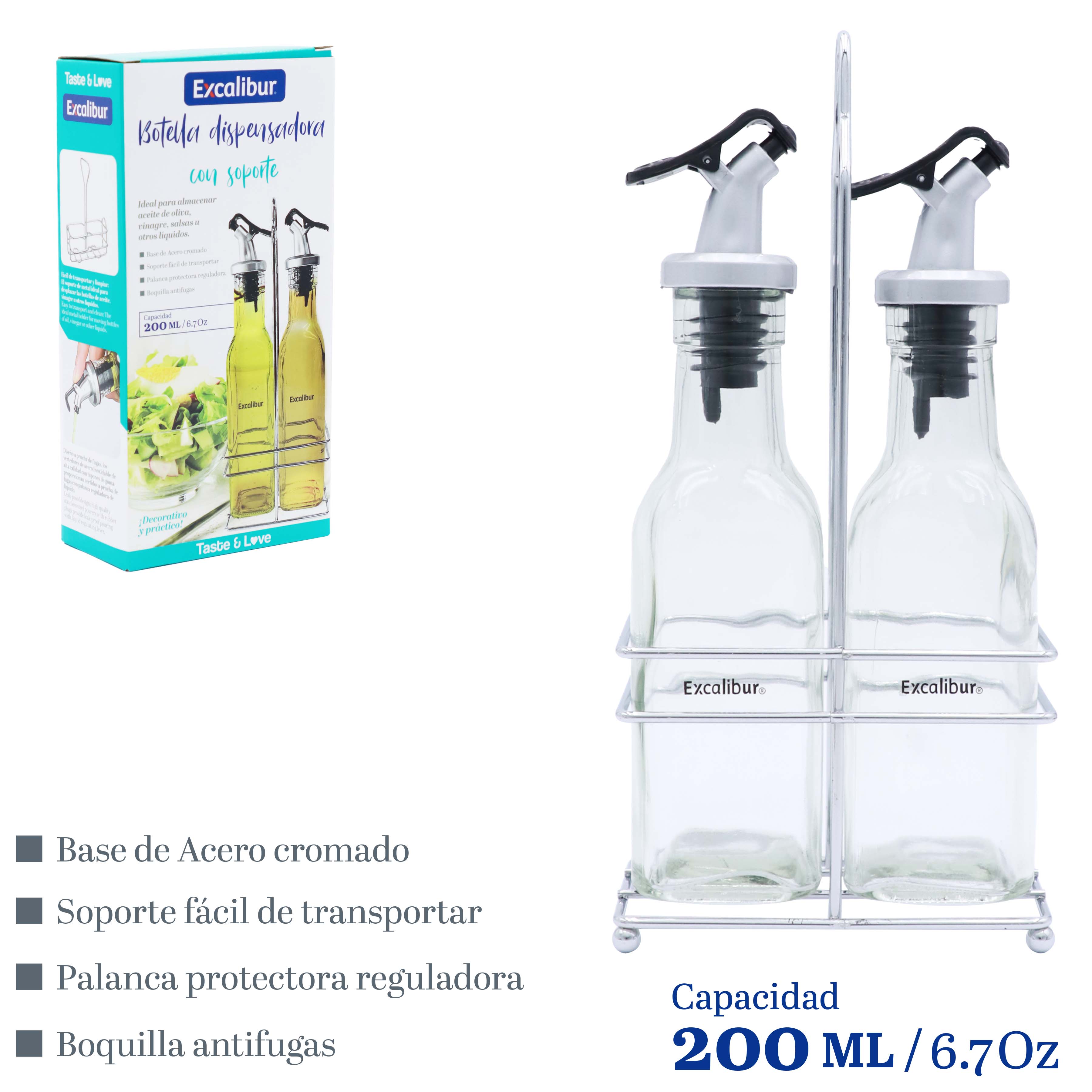 Set 2 Botellas Dispensadora de Aceite 200ml Excalibur A164-OB200S-2