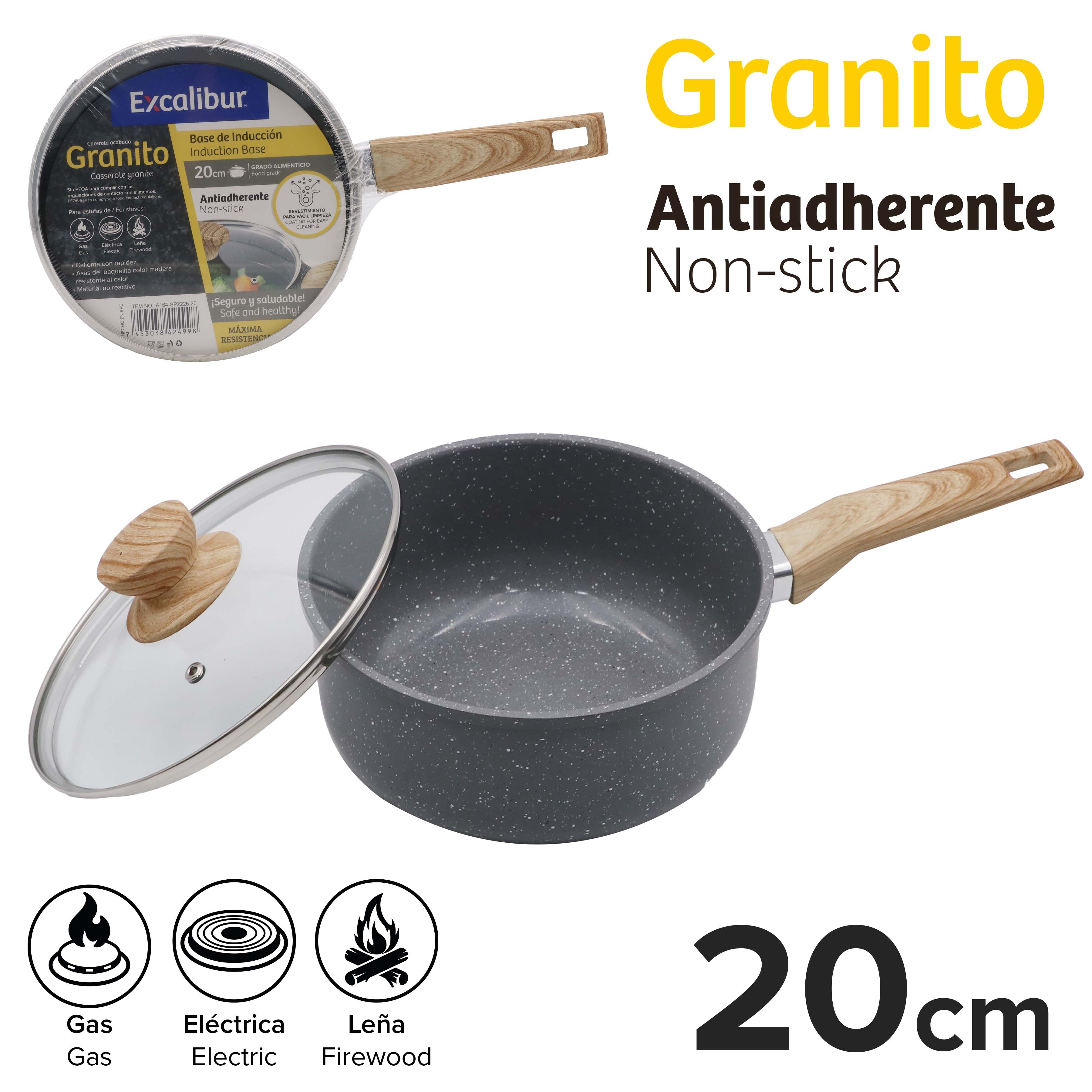 Olla de Granito Antiadherente con Tapa de Vidrio 20cm Excalibur A164-SP2226-20 EXCALIBUR