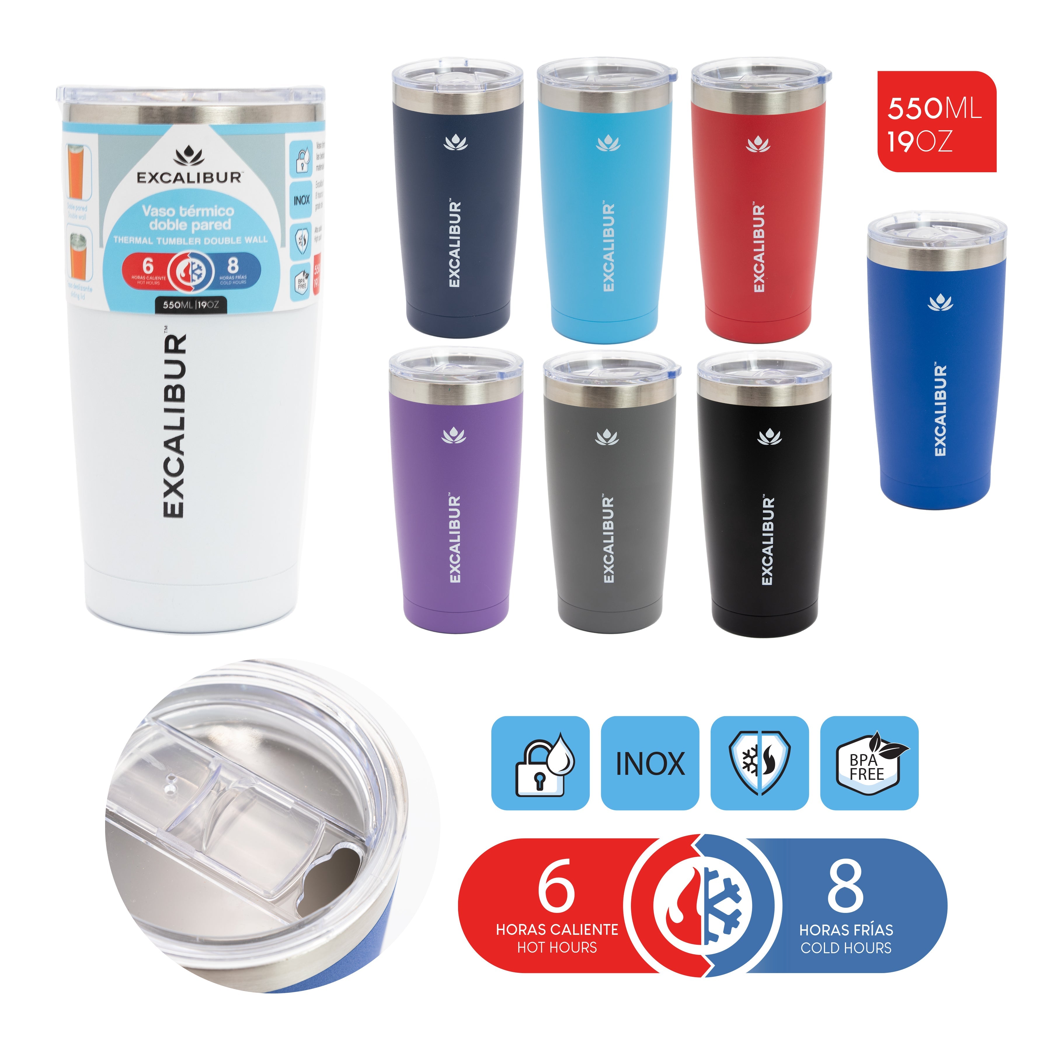 Vaso Térmico 550ml de Acero Inoxidable Excalibur A164-VB2205S EXCALIBUR