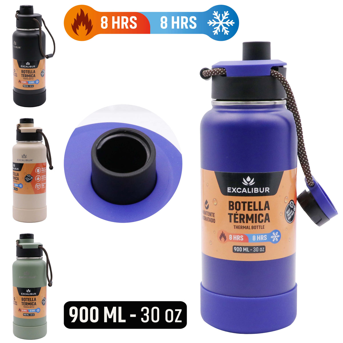 (LLEGANDO 25 DE SEPT) Botella Térmica Termo Excalibur 900 ml / 30 oz para Bebidas Frías y Calientes A164-VB2508