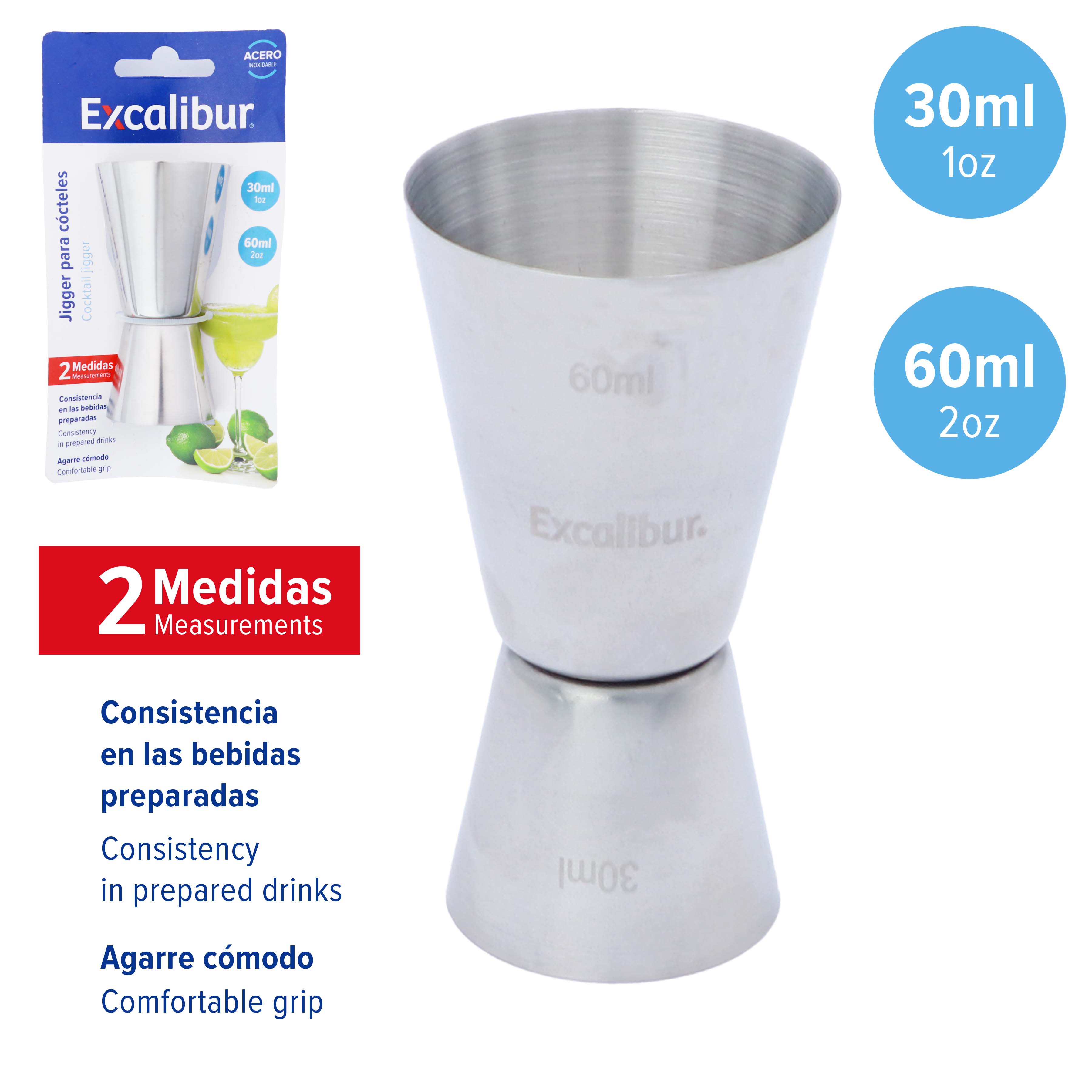 Jigger Medidor de Coctel 1oz/2oz Excalibur A164-WCP3060 EXCALIBUR
