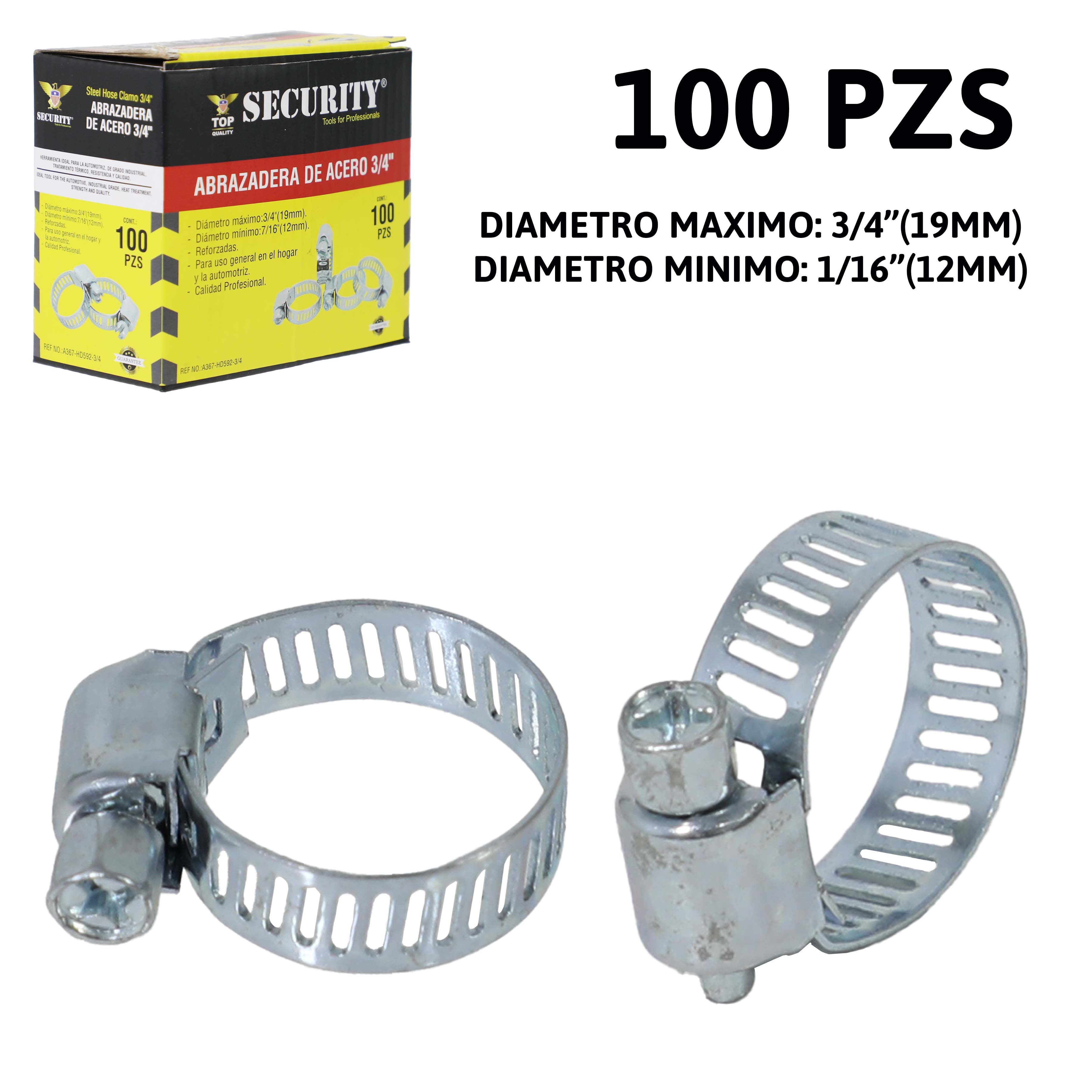 Cajeta de 100UND Abrazaderas o Anillo de Gas de 1/16" a 3/4" Security A367-HD592-3-4 SECURITY