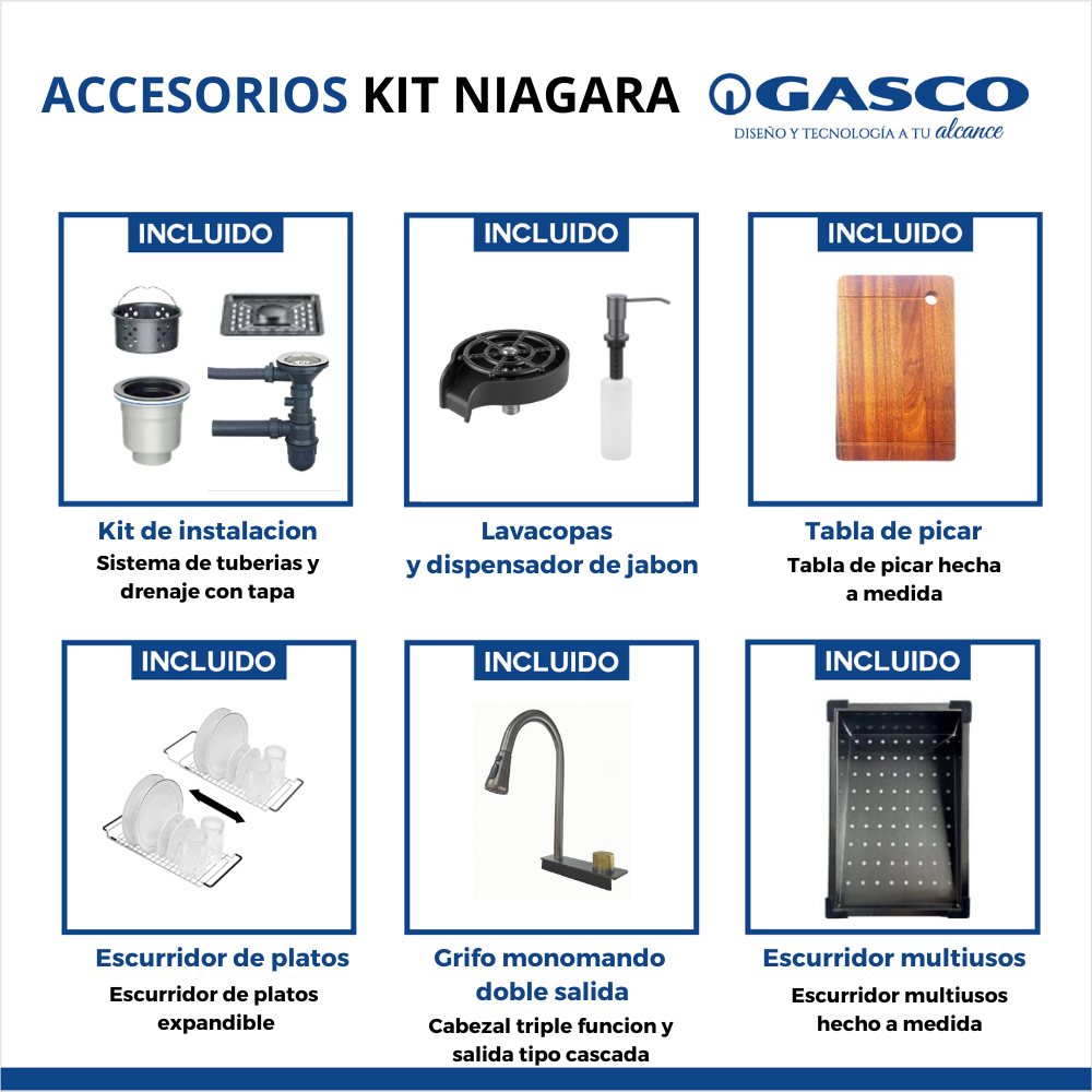 Kit Grifo + Fregador de Acero Inoxidable 304 Niagara Gasco GASCO