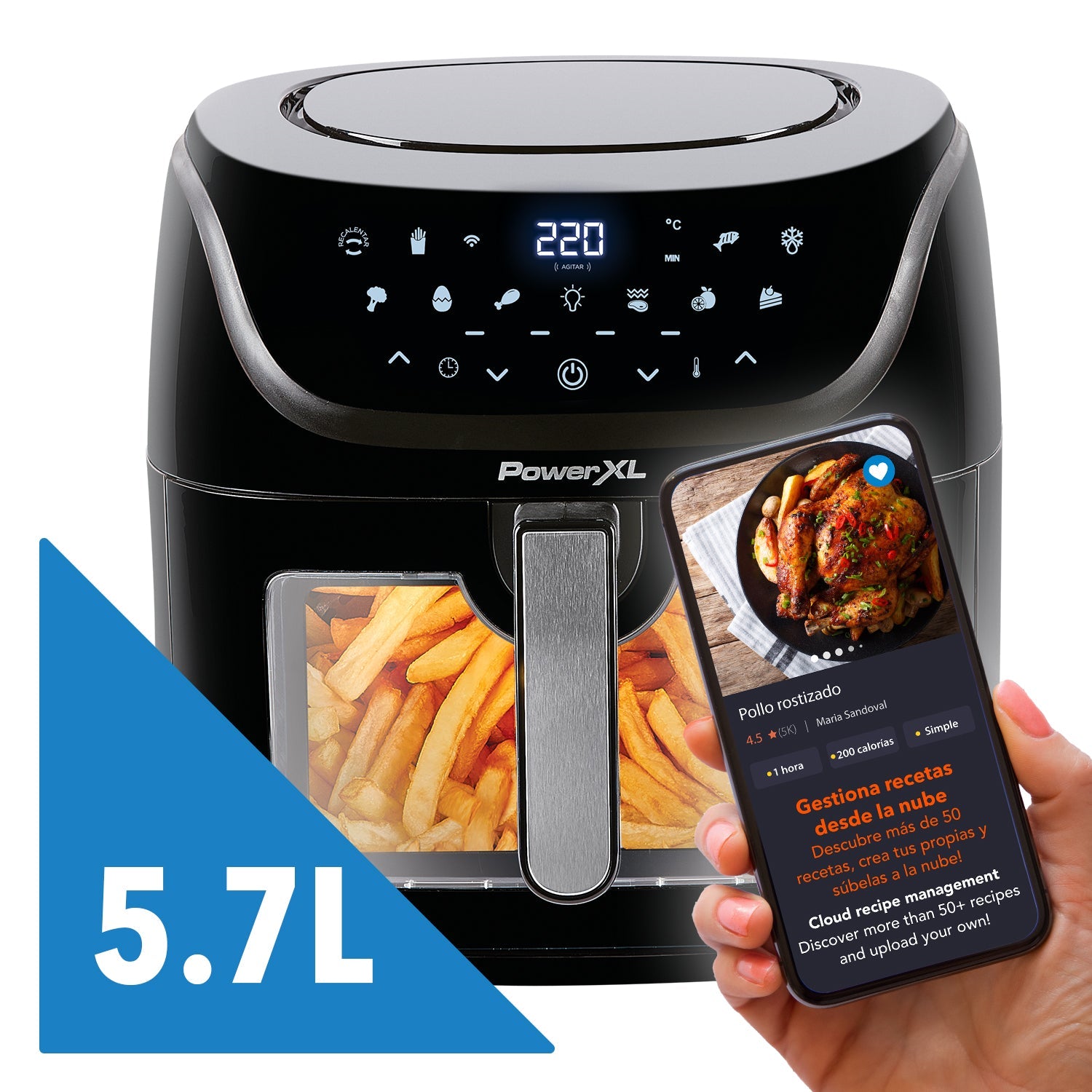 Freidora de Aire Power XL Vortex 5.7 Litros AF-E6001 POWER XL