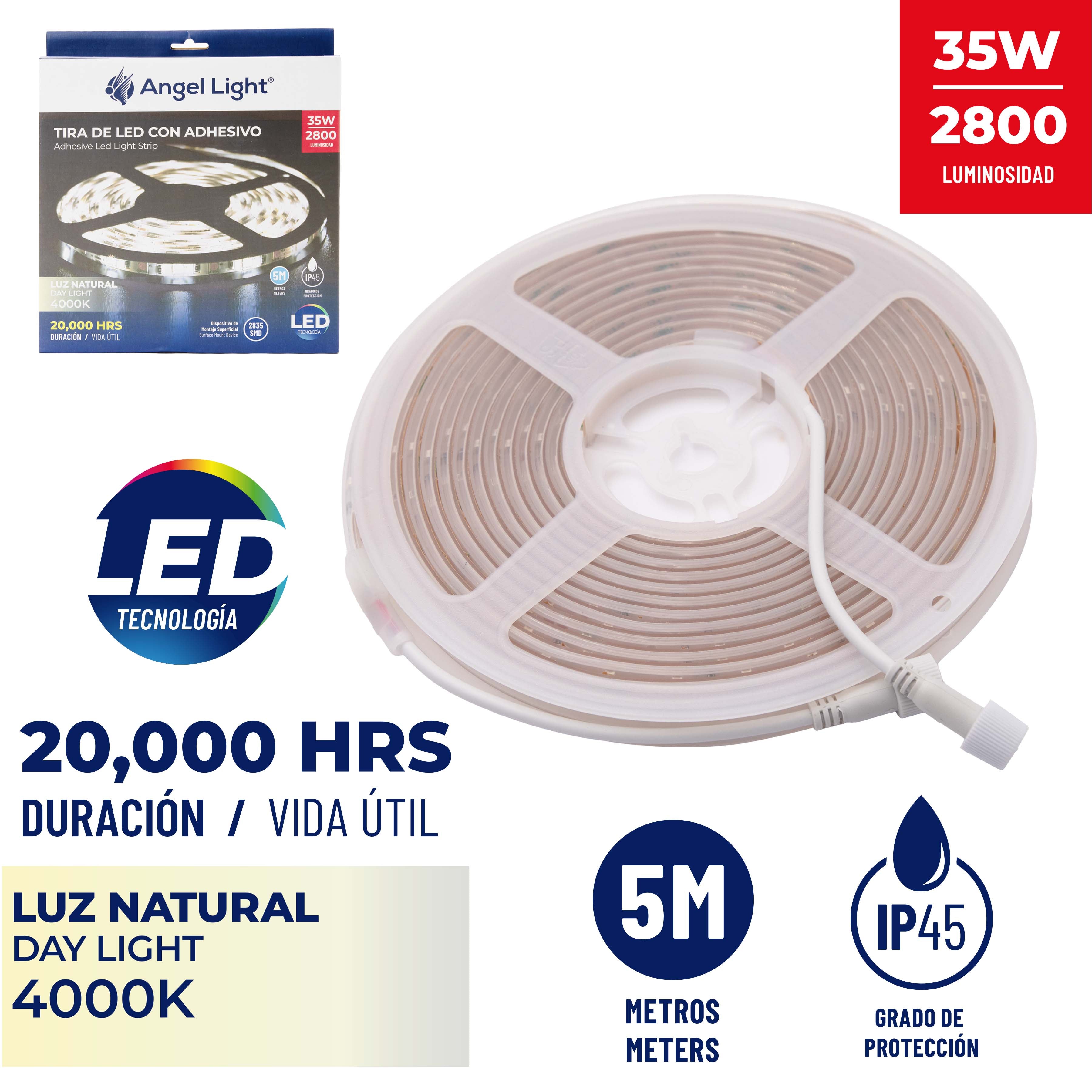 Tira de Luces LED Luz Natural con Adhesivo 35W 5mt de Distancia Angel Light AL-LST2835-5D ANGEL LIGHT