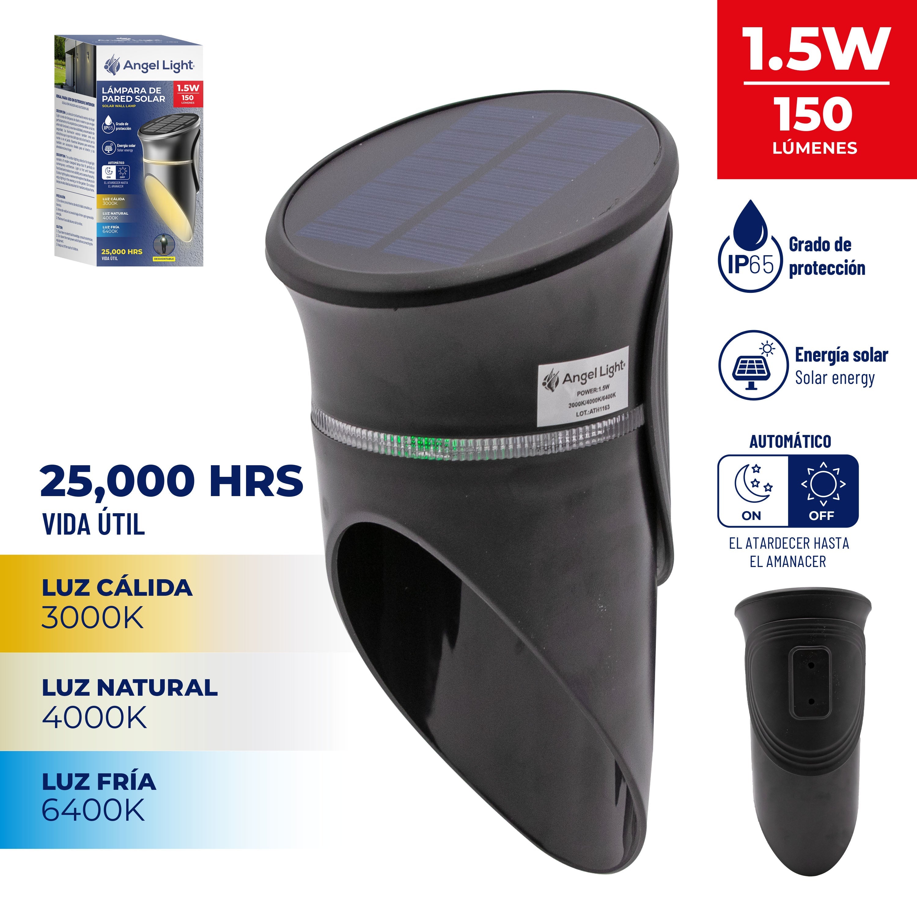 Lampara de Pared LED con Panel Solar 1.5W Angel Light AL-SBT-2W ANGEL LIGHT