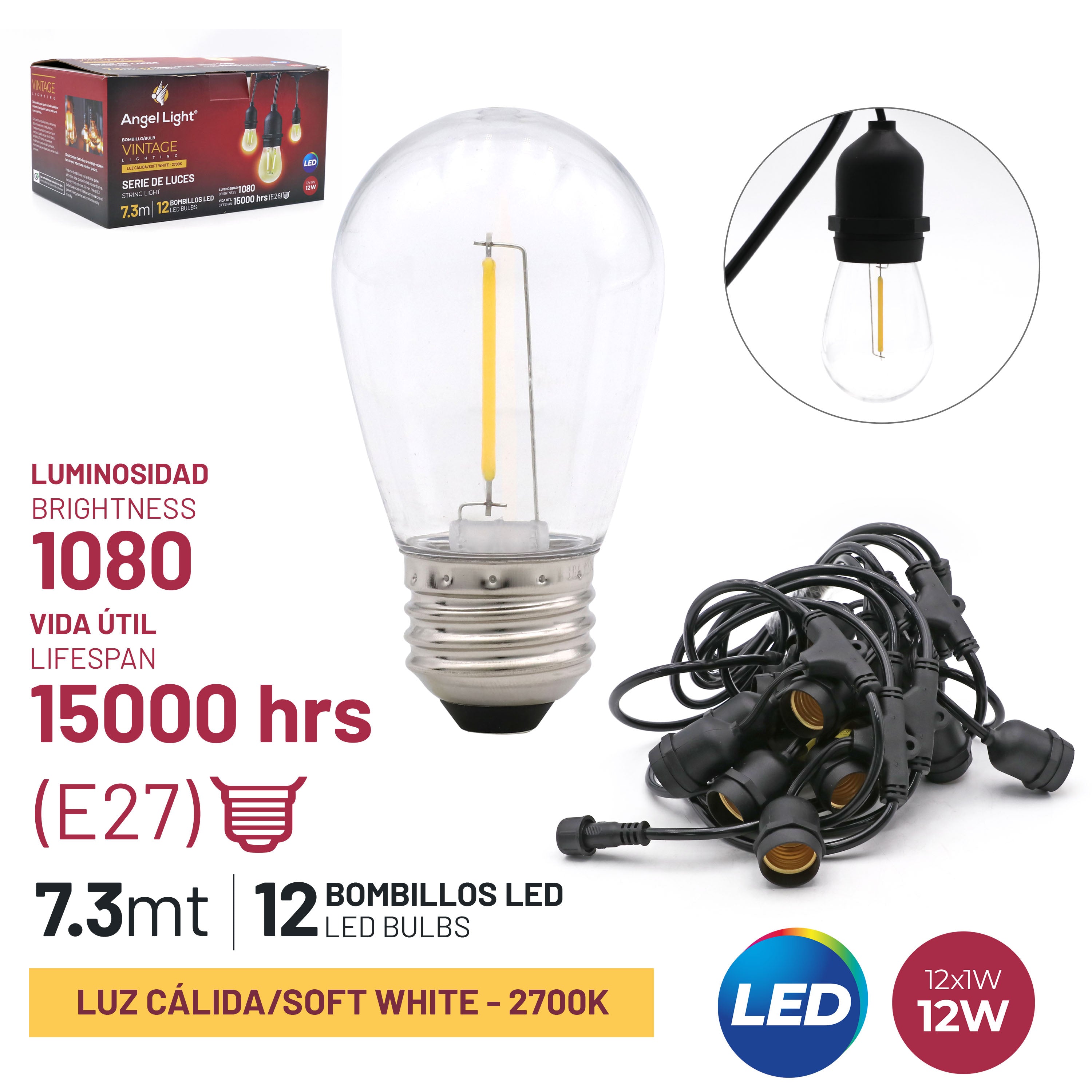 Set de 12 Bombillos LED 12W Angel Light AL-SL73-12L