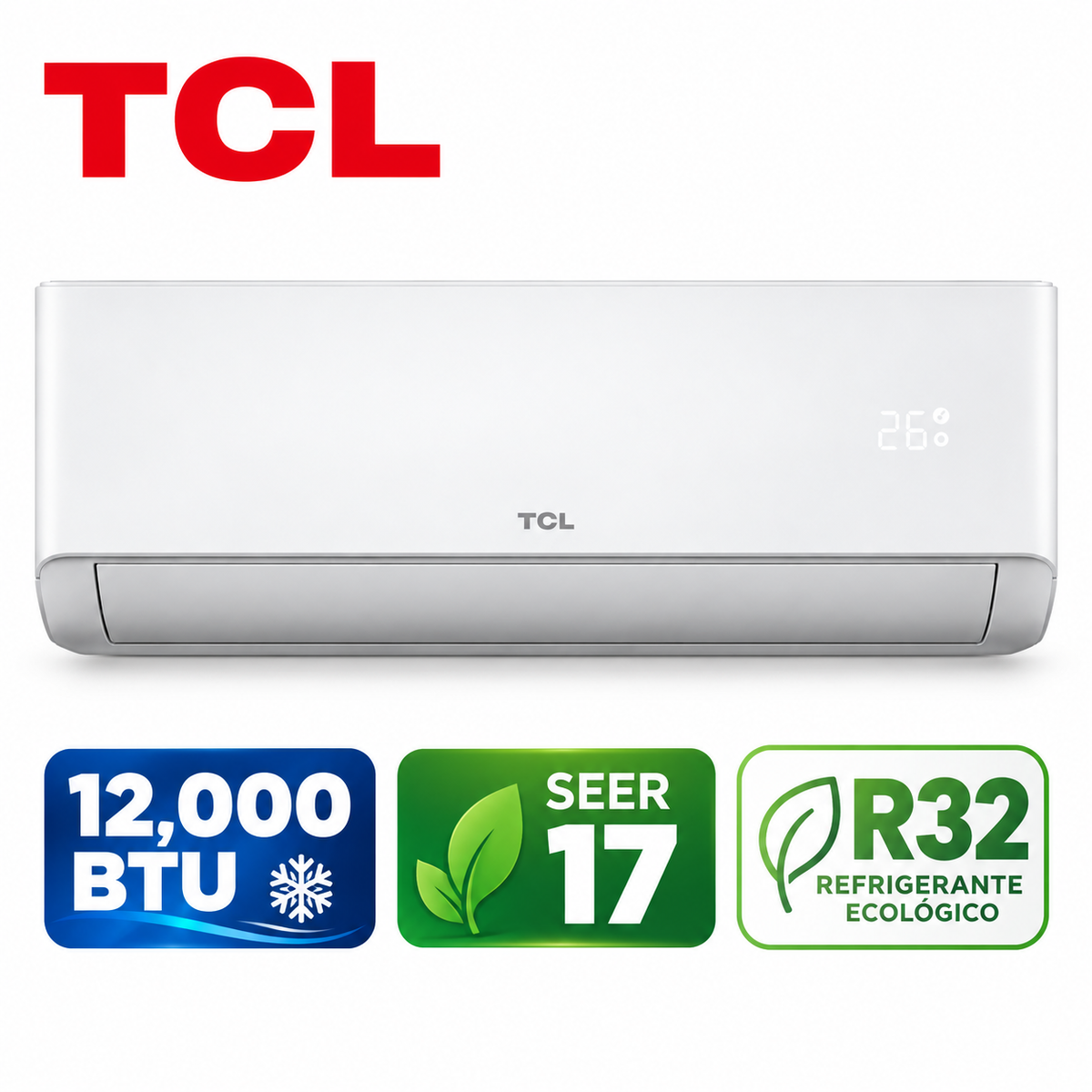 Aire Acondicionado Split TCL Inverter de 12,000 BTU, SEER 17, Gas Refrigerante R32, Ahorro Energético y Enfriamiento Eficiente TAC-12CSDI/SZGO