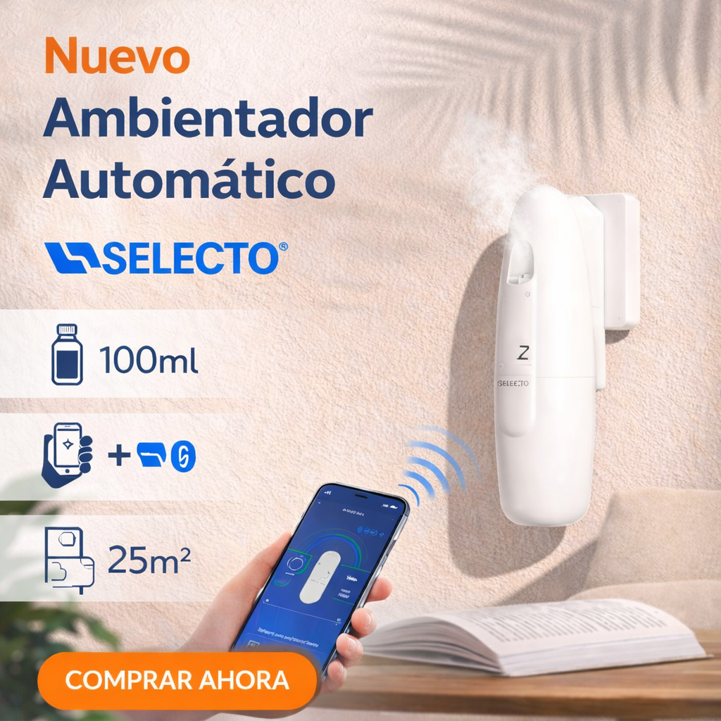 Difusor de Aromas de Aceites Esenciales Eléctrica Capacidad 100ml Cobertura 25m2 Blanco Compatible con APP Móvil y Bluetooth AE103-V3.0 Selecto