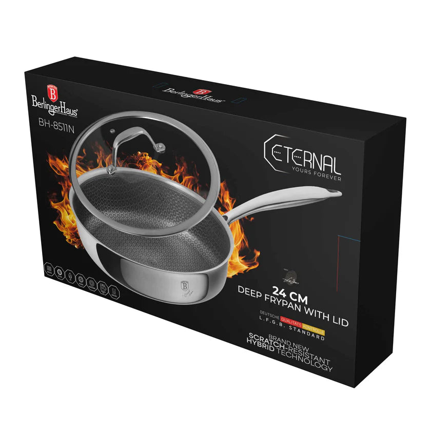 Sartén Hondo de Acero Inoxidable con Tapa de Vidrio 24cm Berlinger Haus BERLINGER HAUS