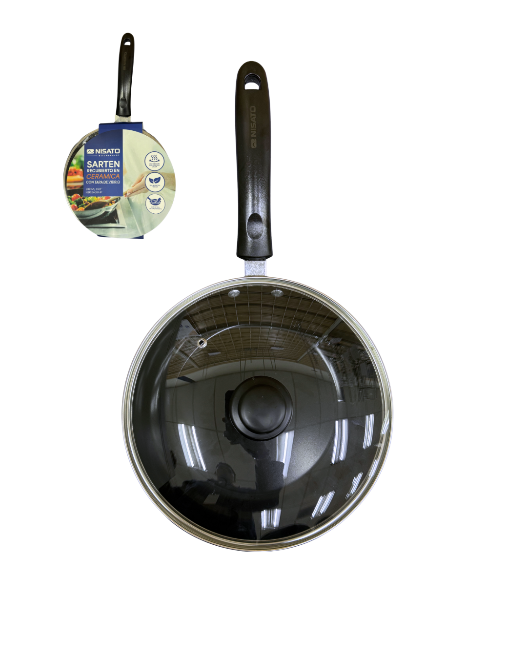 Sartén Cerámico con Tapa de Vidrio 24cm Nisato NSR-24GSIHP