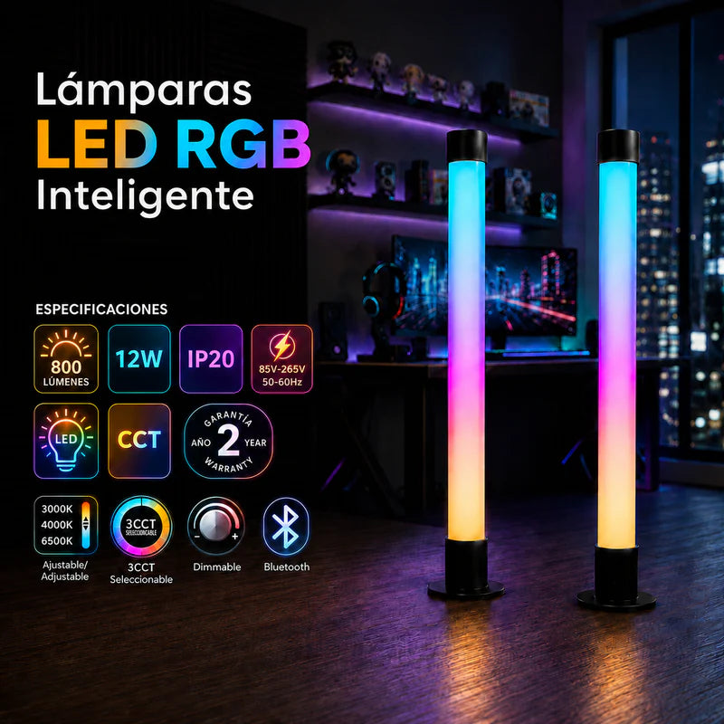 Lámparas LED Inteligente RGB De 12W 800 Lúmenes (2 Unds). Barra De Luz Con Bluetooth Y Sincronización Con Música. Control App Y Remoto (32Cm) CL342-DI-374-BKRGB-Z