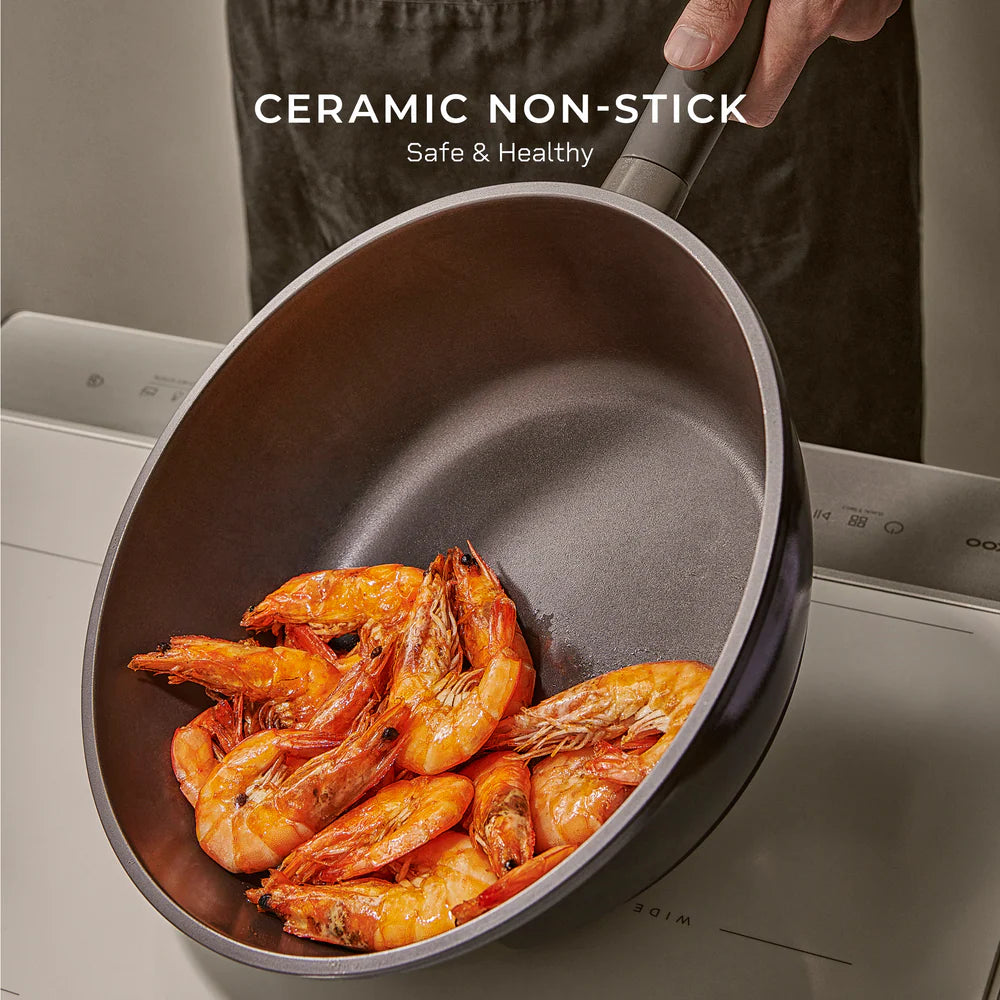 Wok de Cerámica Cuckoo Kyndell COP-B2810HGB 28 cm | Sartén Wok Antiadherente Premium de Inducción