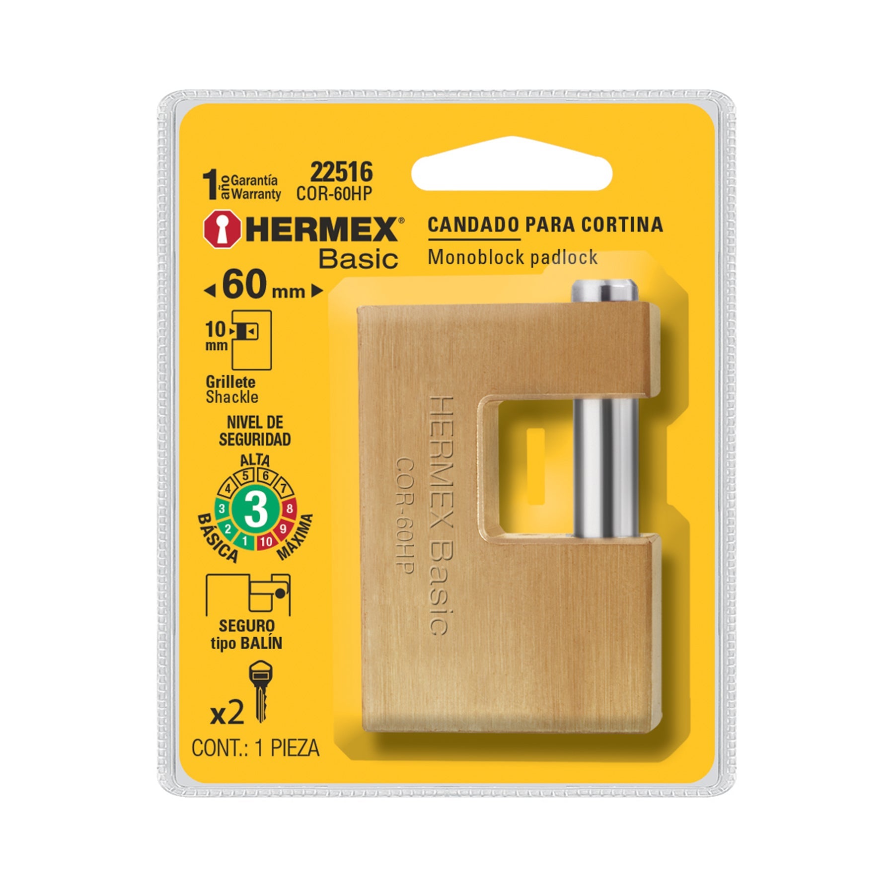 Candado Antipalanca 60mm Cuerpo de Hierro Hermex 22516 COR-60HP Hermex