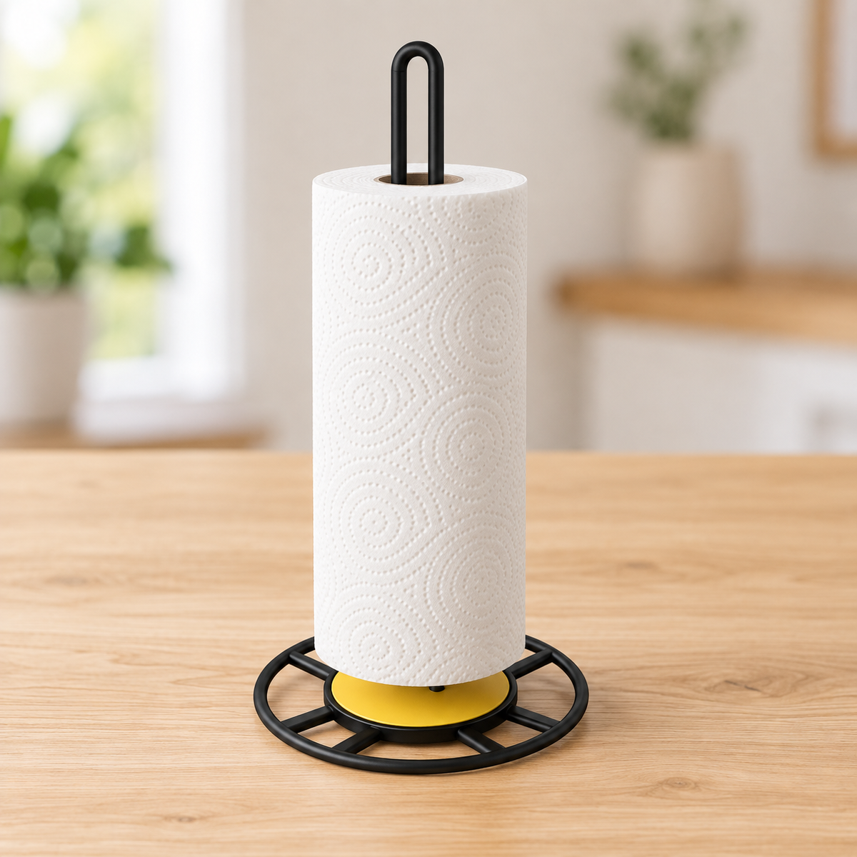 Porta Papel Toalla de Cocina Metálico Negro con Base Redonda LHC-7643