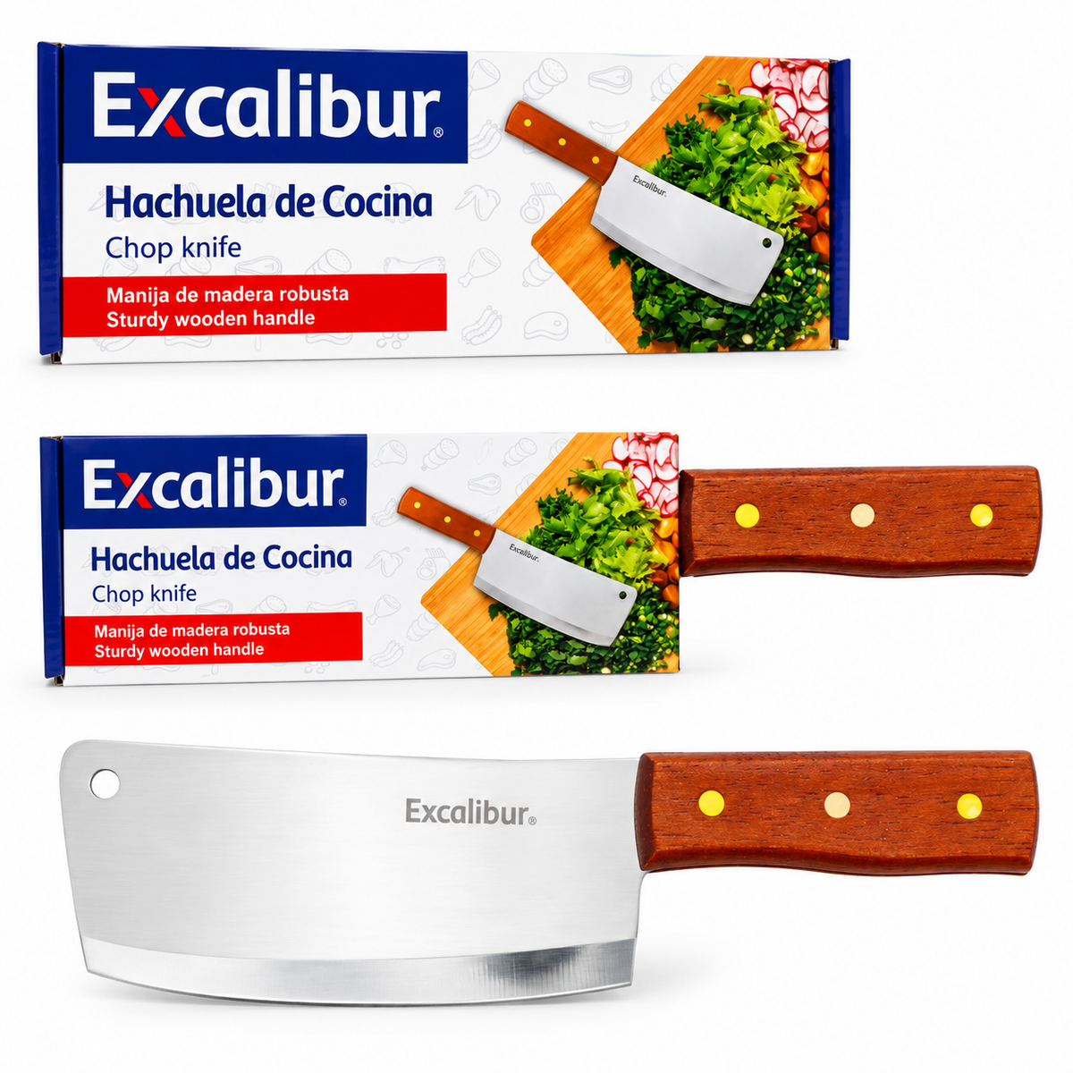 (LLEGANDO 25 DE SEPT) Hachuela Hacha de Cocina con Mango de Madera Excalibur A151-KN021