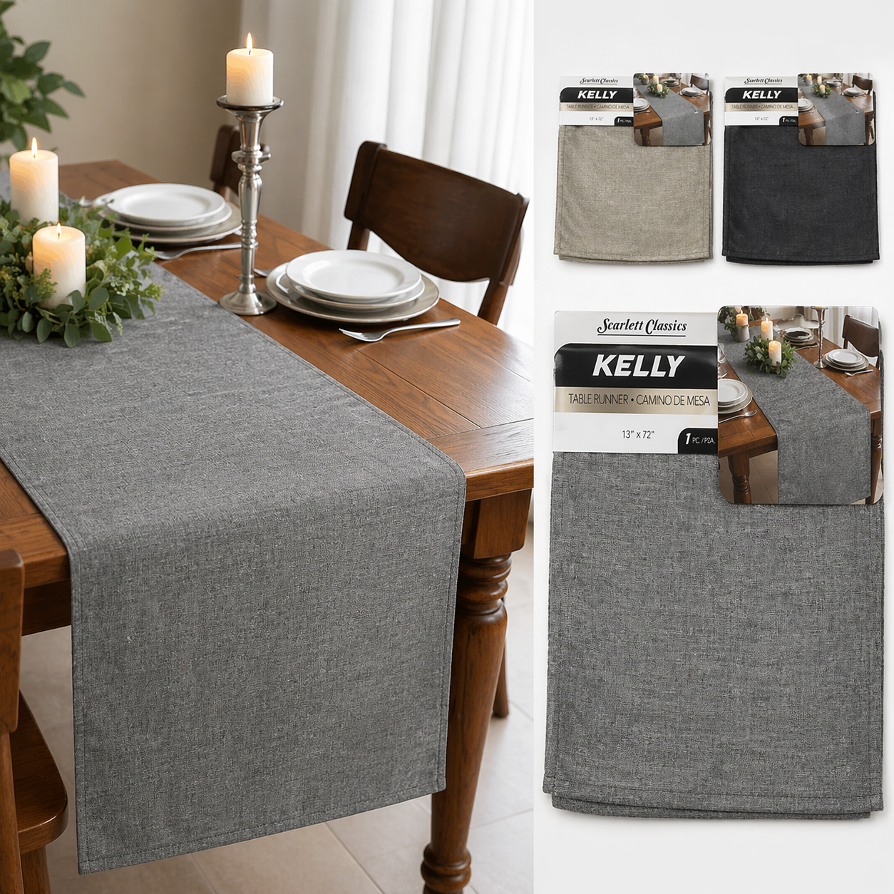 (LLEGANDO 5 DE MAYO) Mantel Corredor para Mesa 72"x13" Gris NV-1457