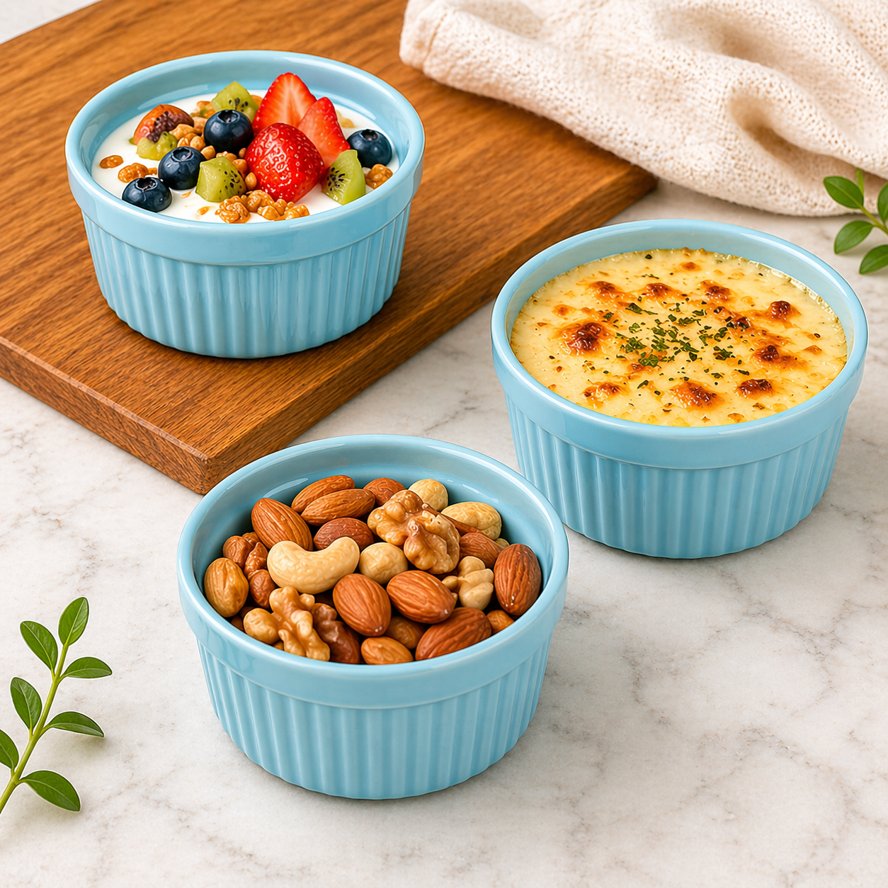 (LLEGANDO 5 DE MAYO) Set 3 Ramekin de Cerámica 9x4.5cm Celeste FSK11127