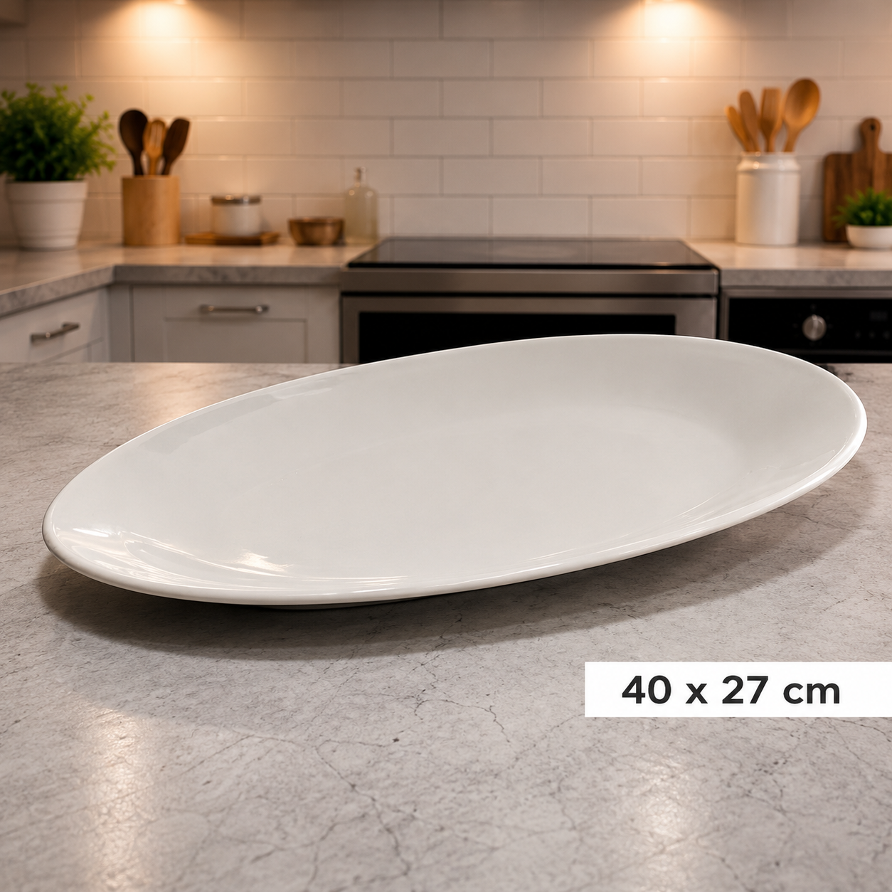 (LLEGANDO 3 DE JULIO) Fuente Ovalada de Cerámica 16" | Plato Grande para Servir Carnes, Pescados y Mariscos 41827