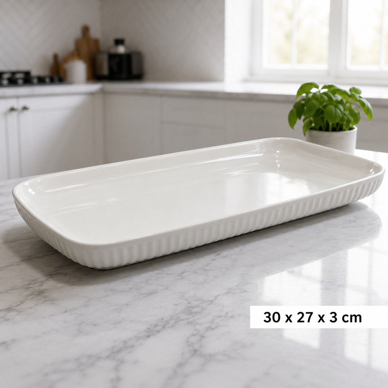 (LLEGANDO 3 DE JULIO) Plato Bandeja Rectangular de Cerámica 12" Blanca | Fuente para Hornear, Servir y Presentar Alimentos 41824