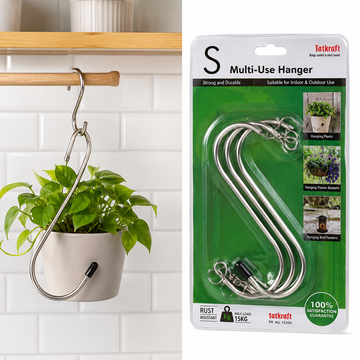 (LLEGANDO 7 DE AGOSTO) Ganchos Multiusos Tipo "S" de Acero Inoxidable | Set de 3 Unidades | Soporta hasta 15 kg |89490