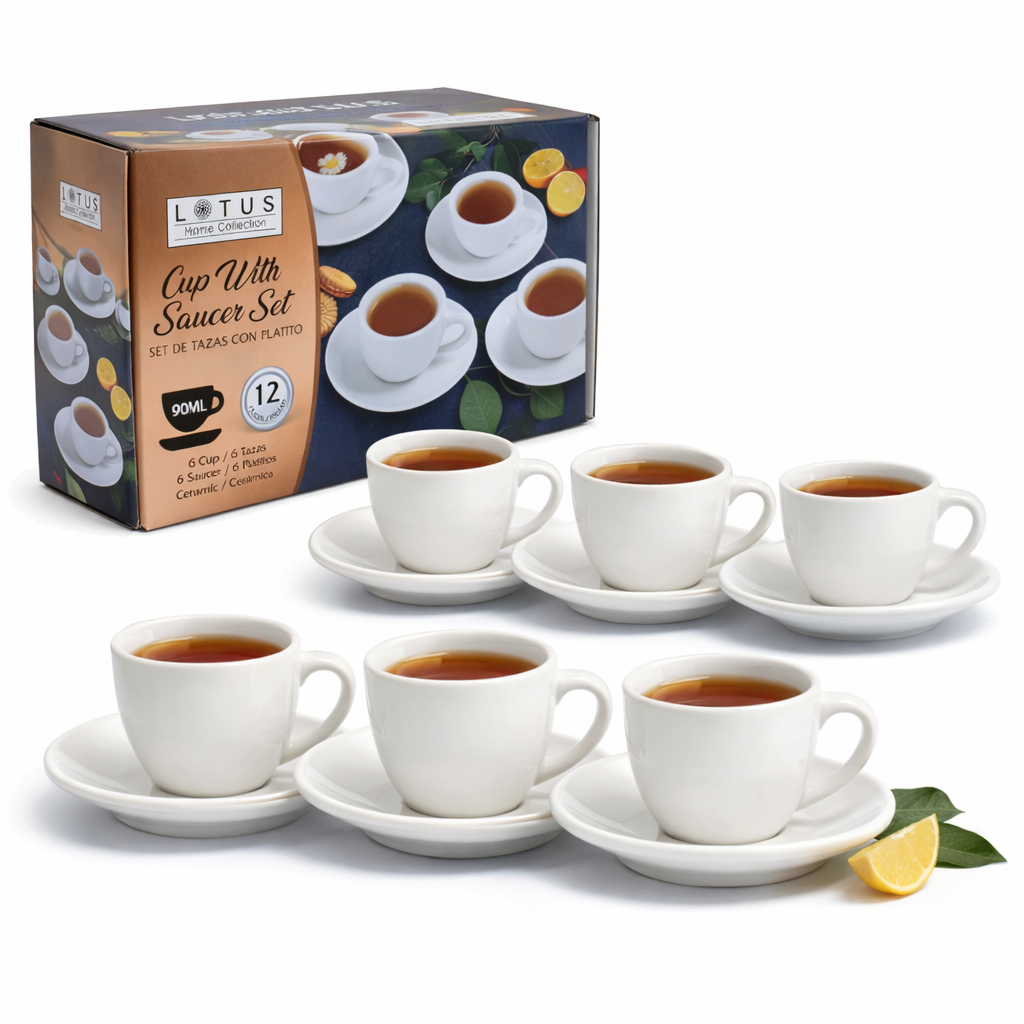 Set de 6 Piezas de Taza con Plato de Cerámica para Café Expresso Lotus LHC-9756 Espresso. LOTUS